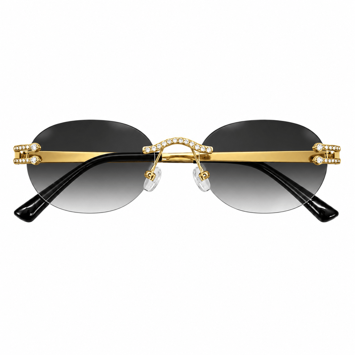 Iced Out Oval Sunglasses - Black Lens
