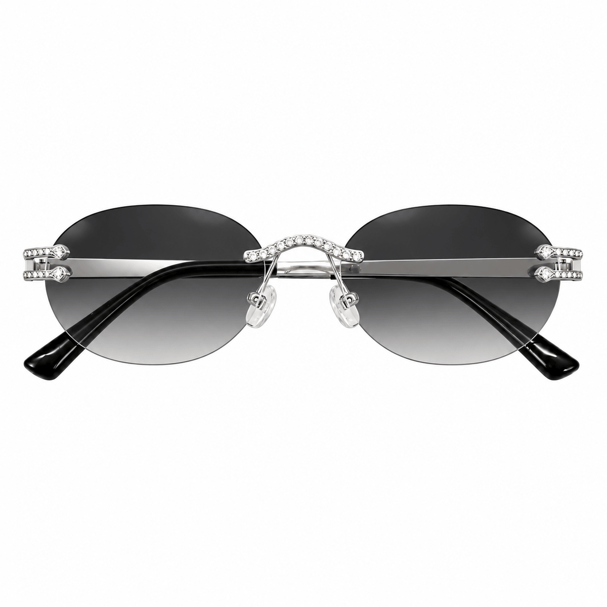 Iced Out Oval Sunglasses - Black Lens