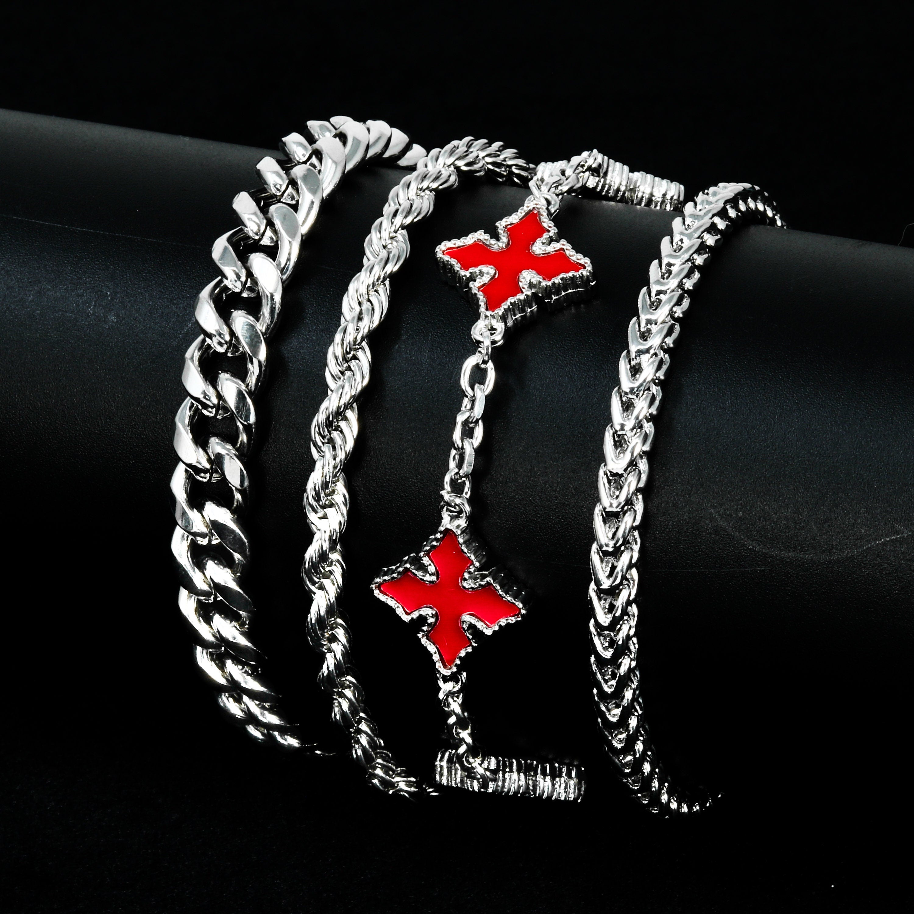 Men's 4-Piece Multi Cross Bracelet Set - Classic and Versatile Accessory