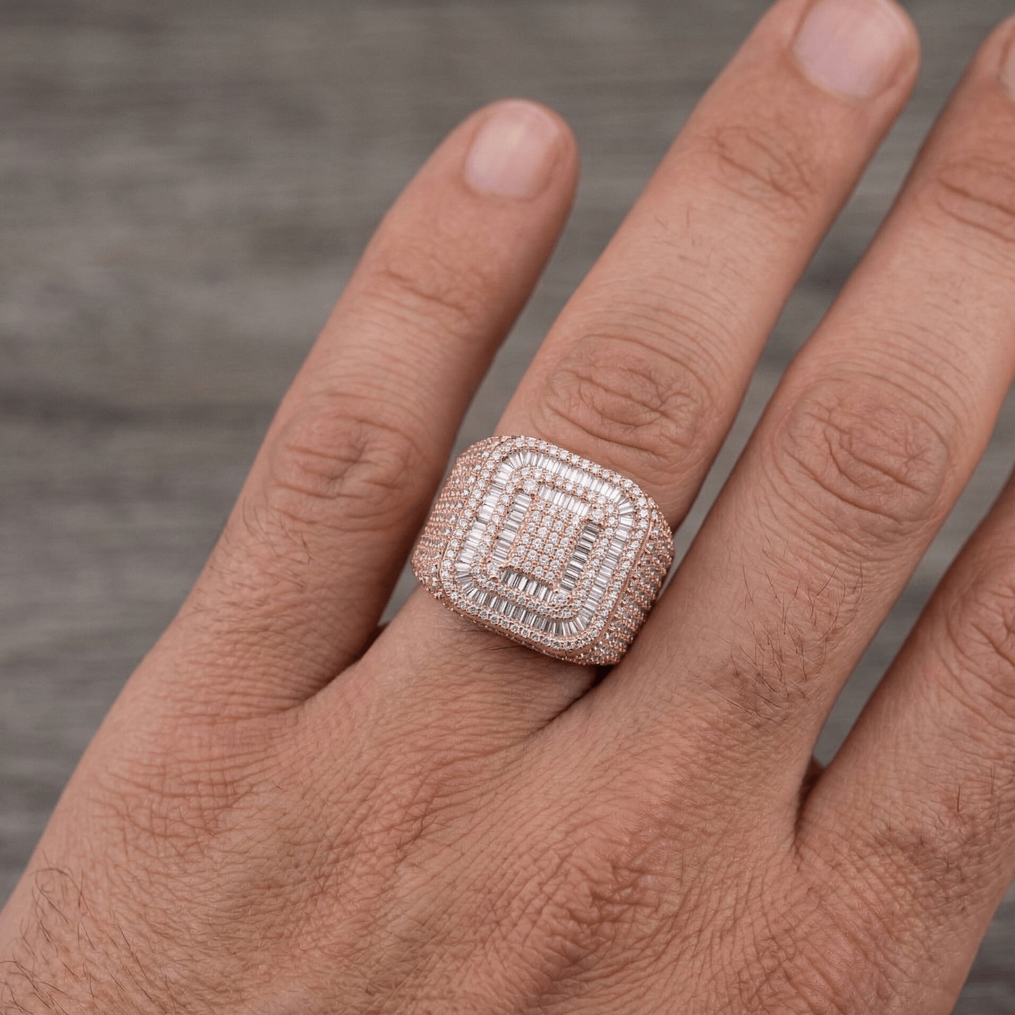 Iced Out 7.47CT Moissanite Cushion Baguette Halo Ring in Premium Sterling Silver