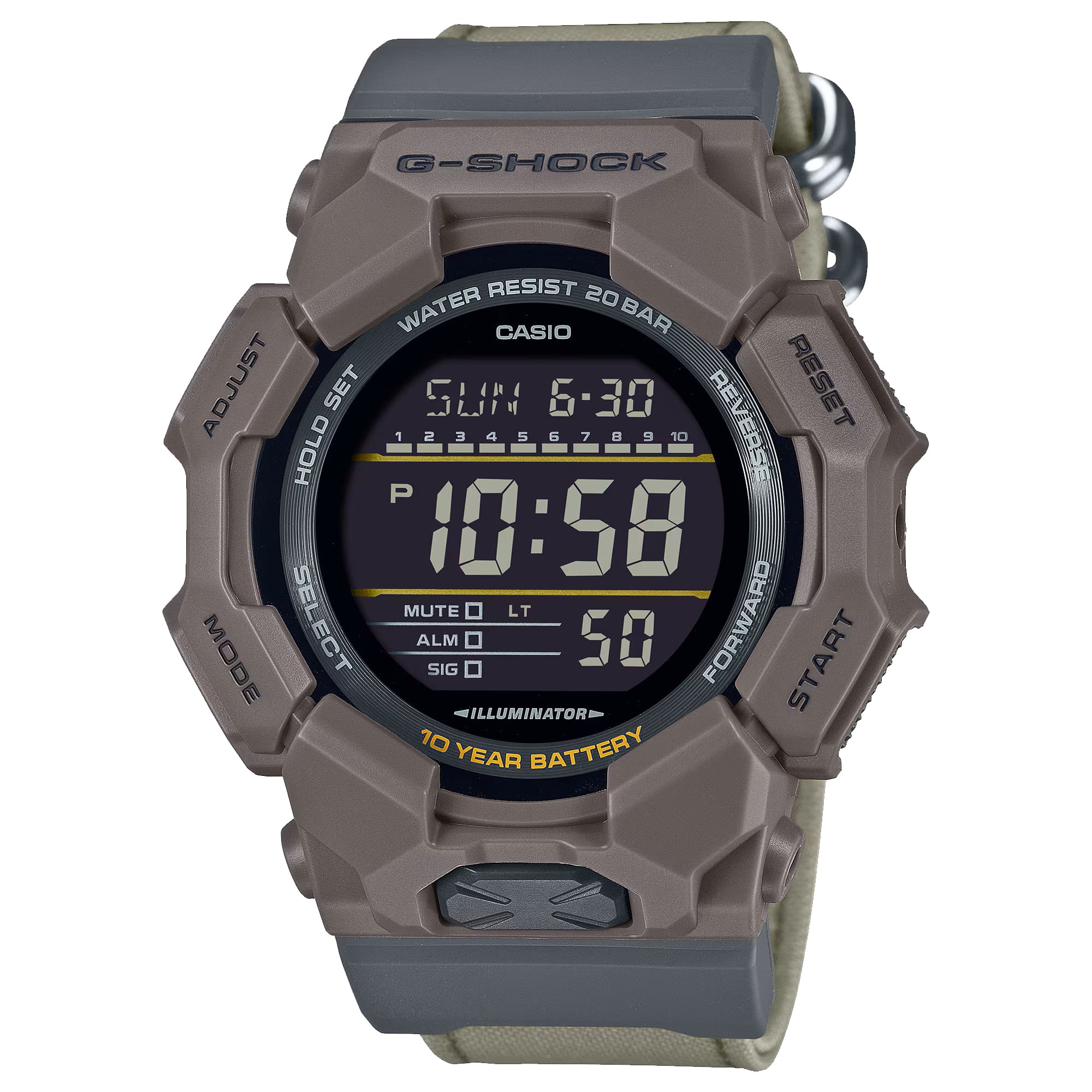 Men's 55mm Casio G-SHOCK Digital Watch - Cloth Band, Carbon Core Guard Structure