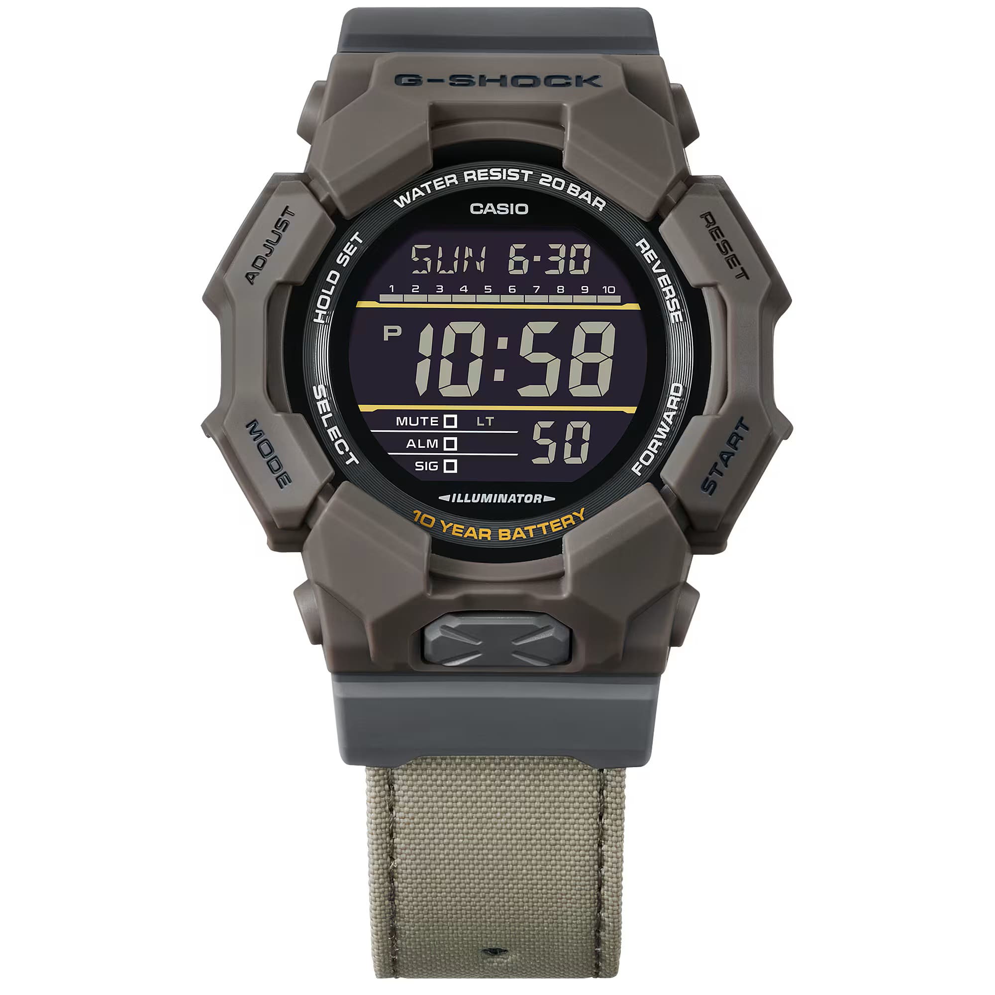 Men's 55mm Casio G-SHOCK Digital Watch - Cloth Band, Carbon Core Guard Structure