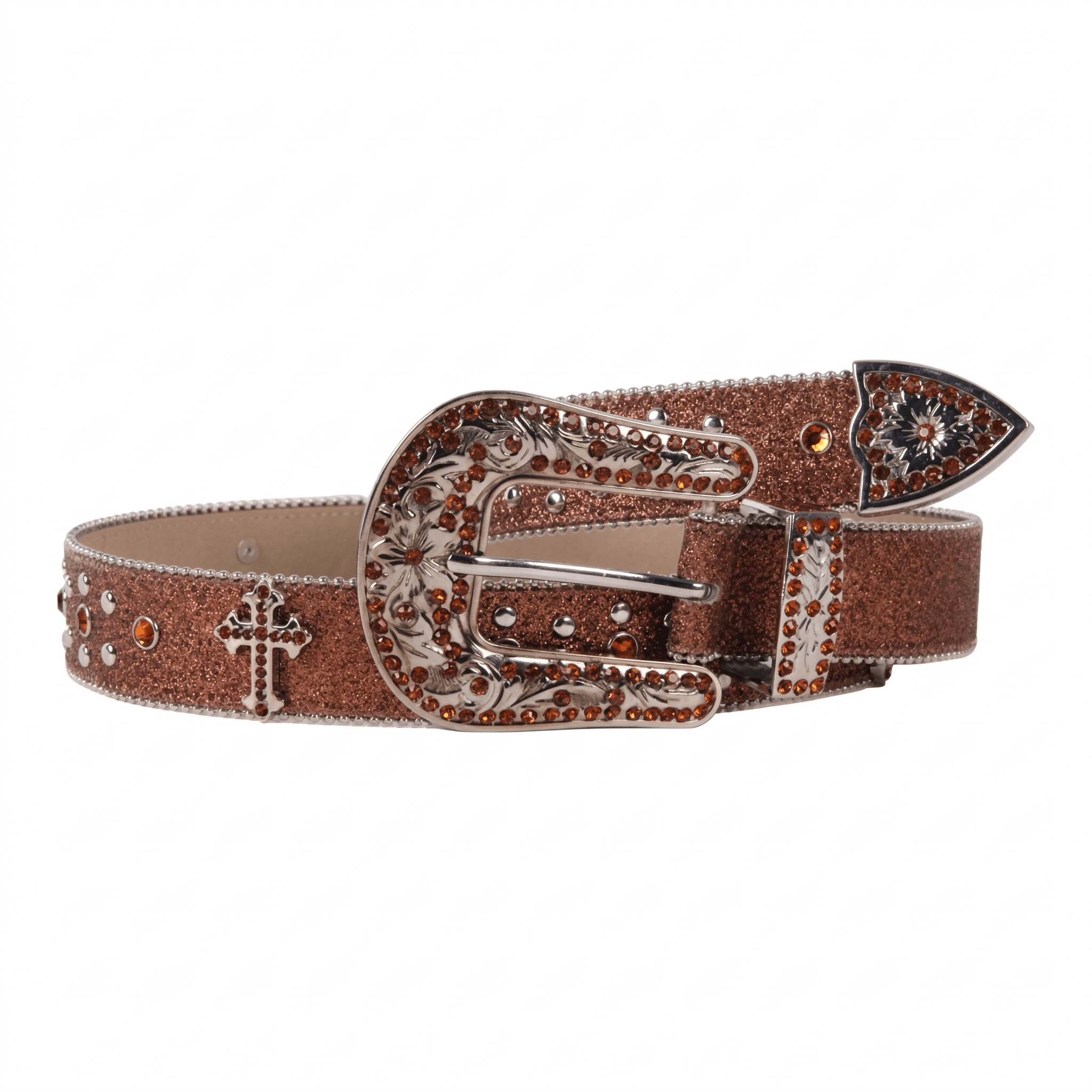 Iced Out Faux Leather Belt with Cross Details