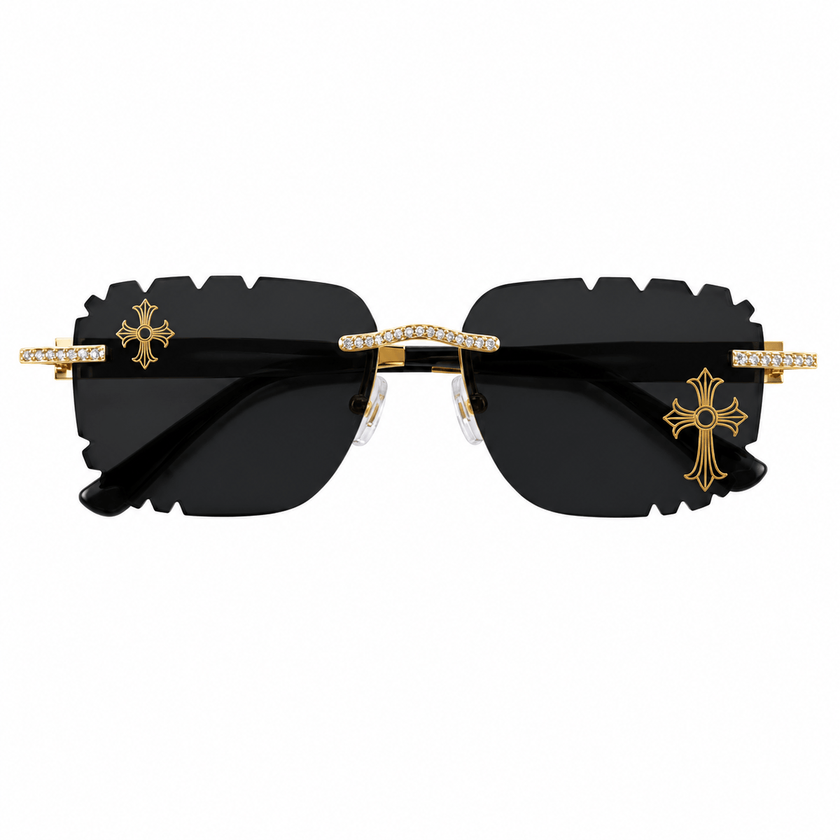Iced Out Double Cross Sunglasses - Black Lens