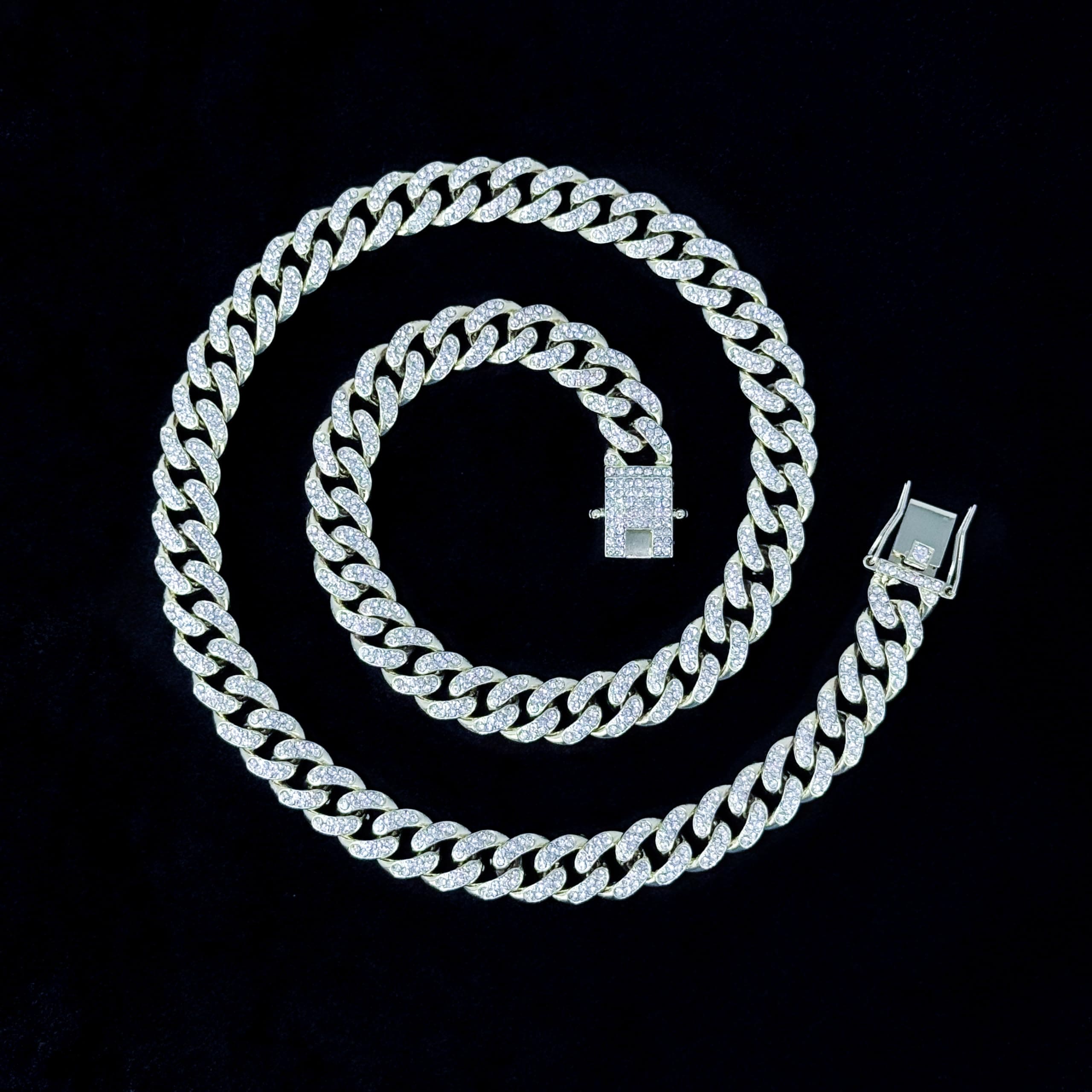 Large 52mm Iced Out Triple Cross Pendant with Cuban Chain