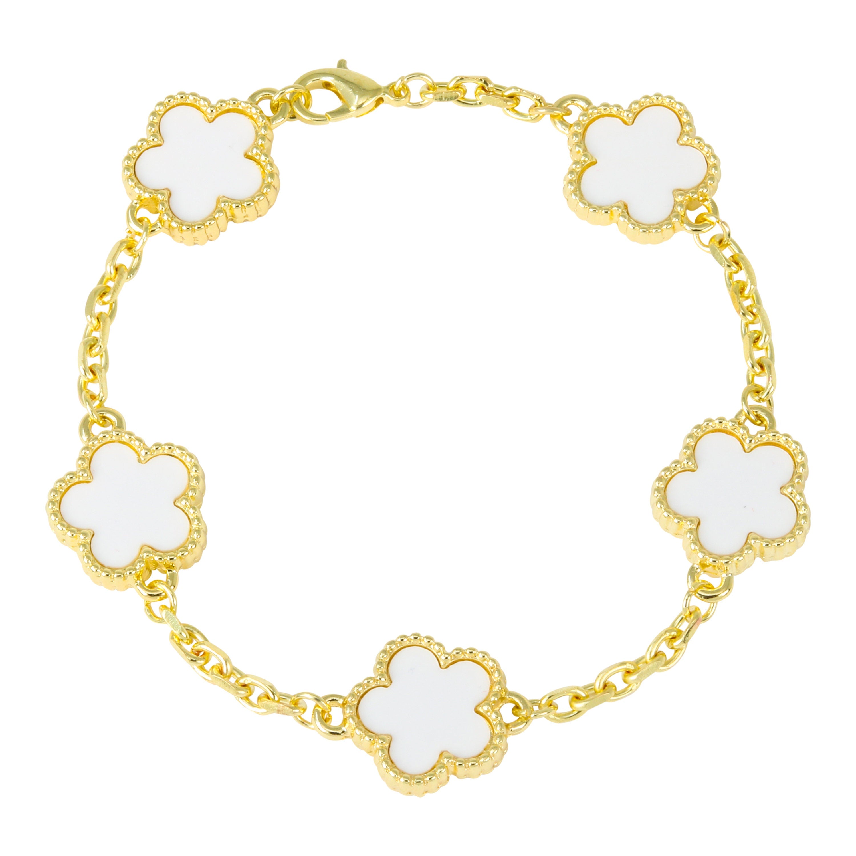 Men's 15mm 5-Leaf Clover Link Chain Bracelet - Gold Finish