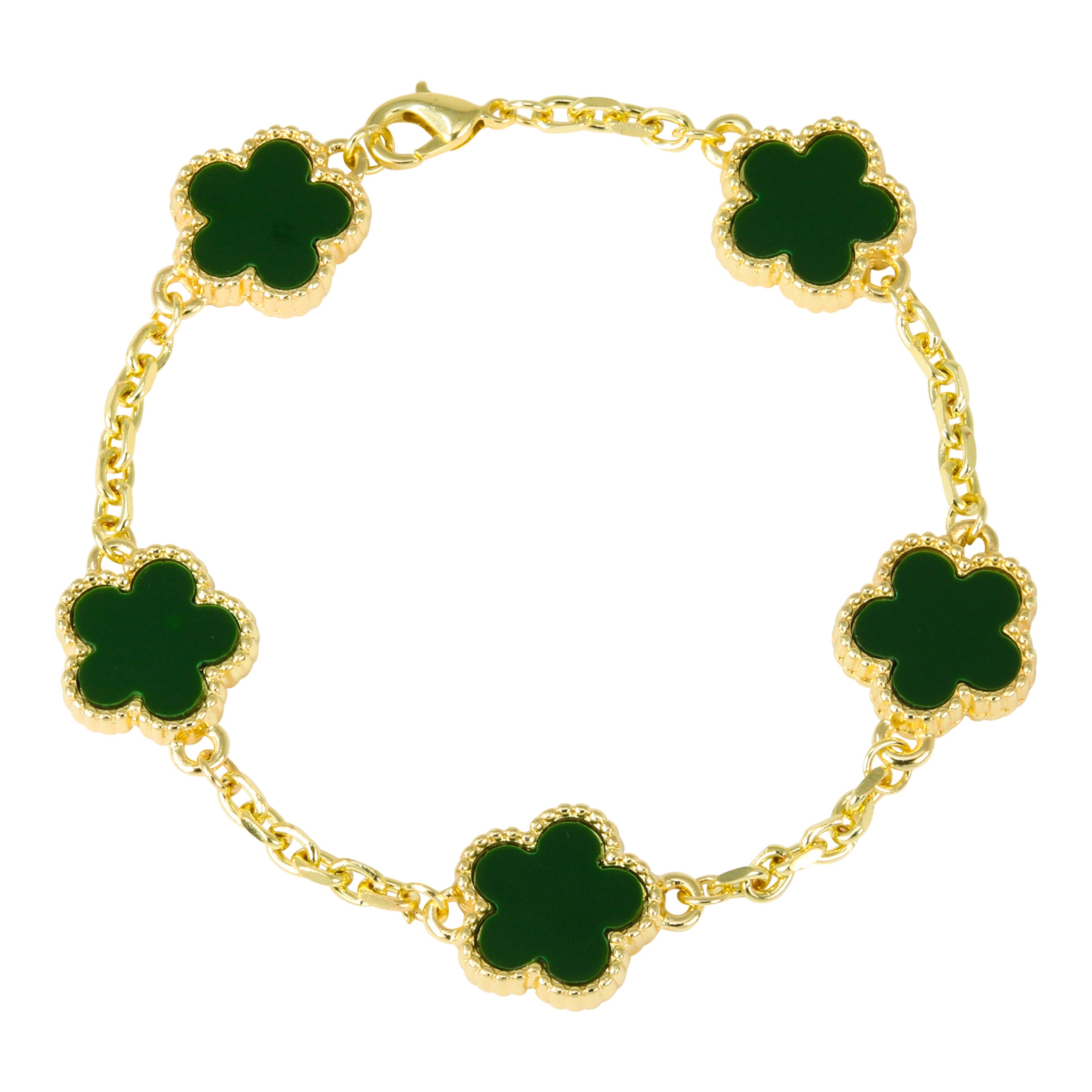 Men's 15mm 5-Leaf Clover Link Chain Bracelet - Gold Finish
