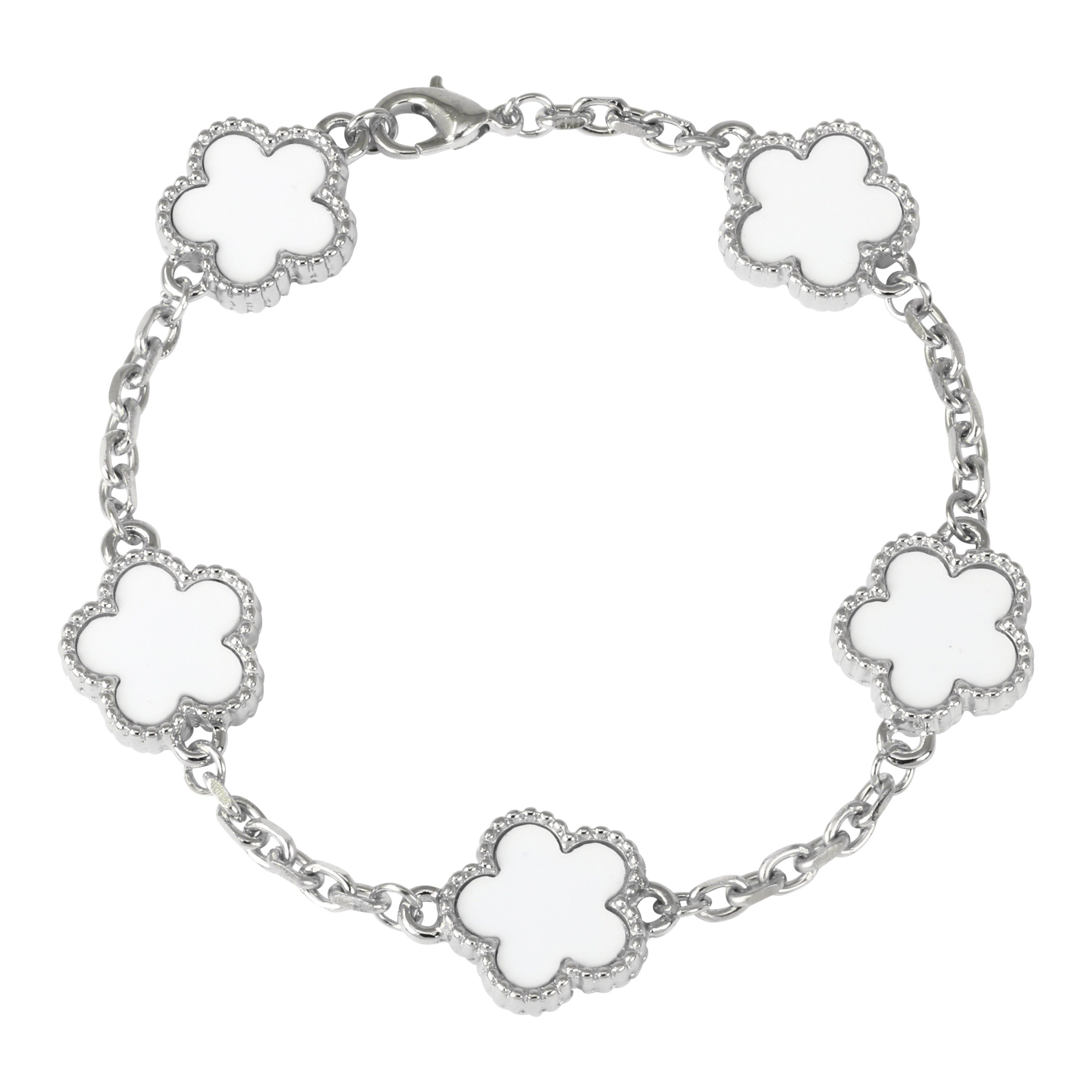 Men's 15mm 5-Leaf Clover Link Chain Bracelet - Silver Finish