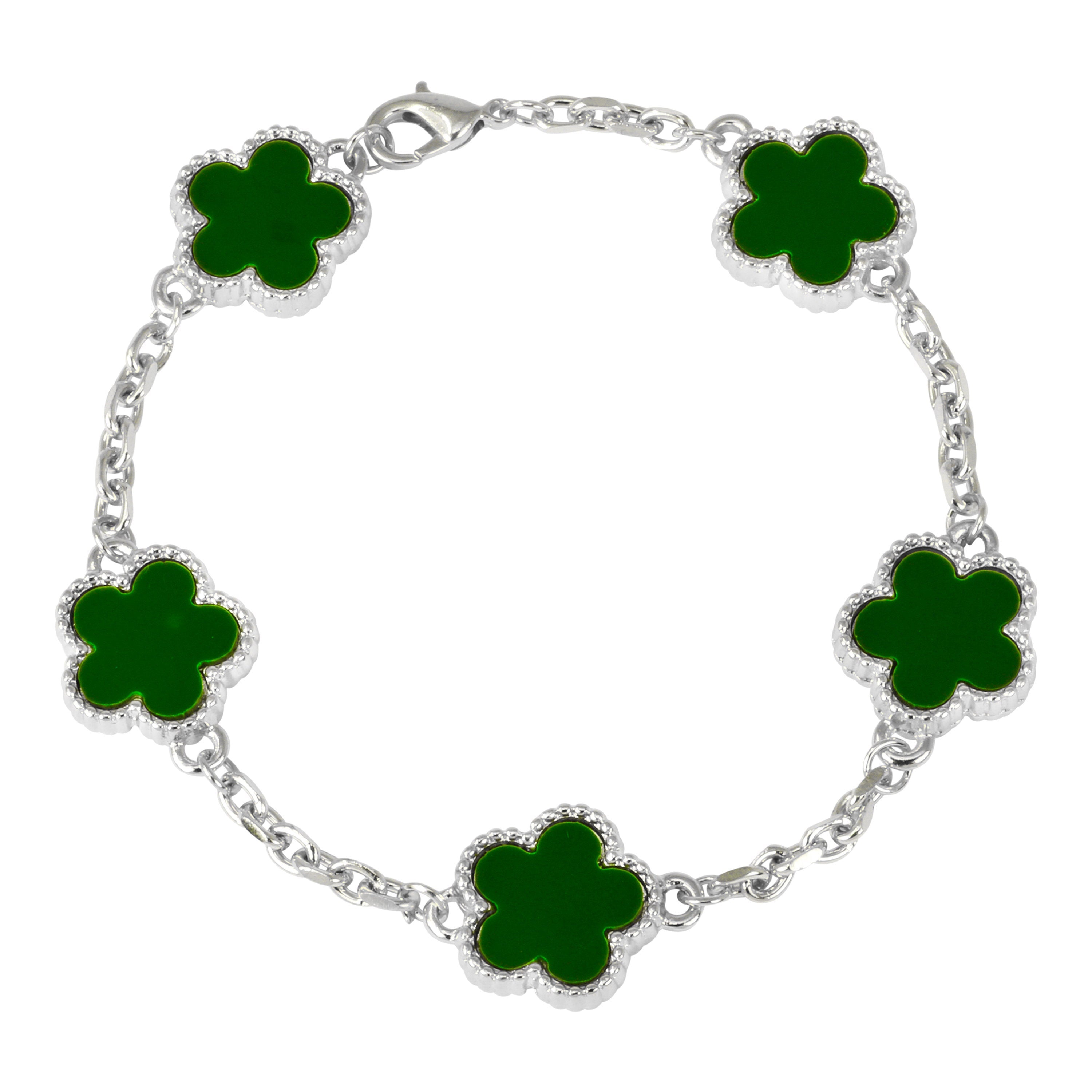 Men's 15mm 5-Leaf Clover Link Chain Bracelet - Silver Finish