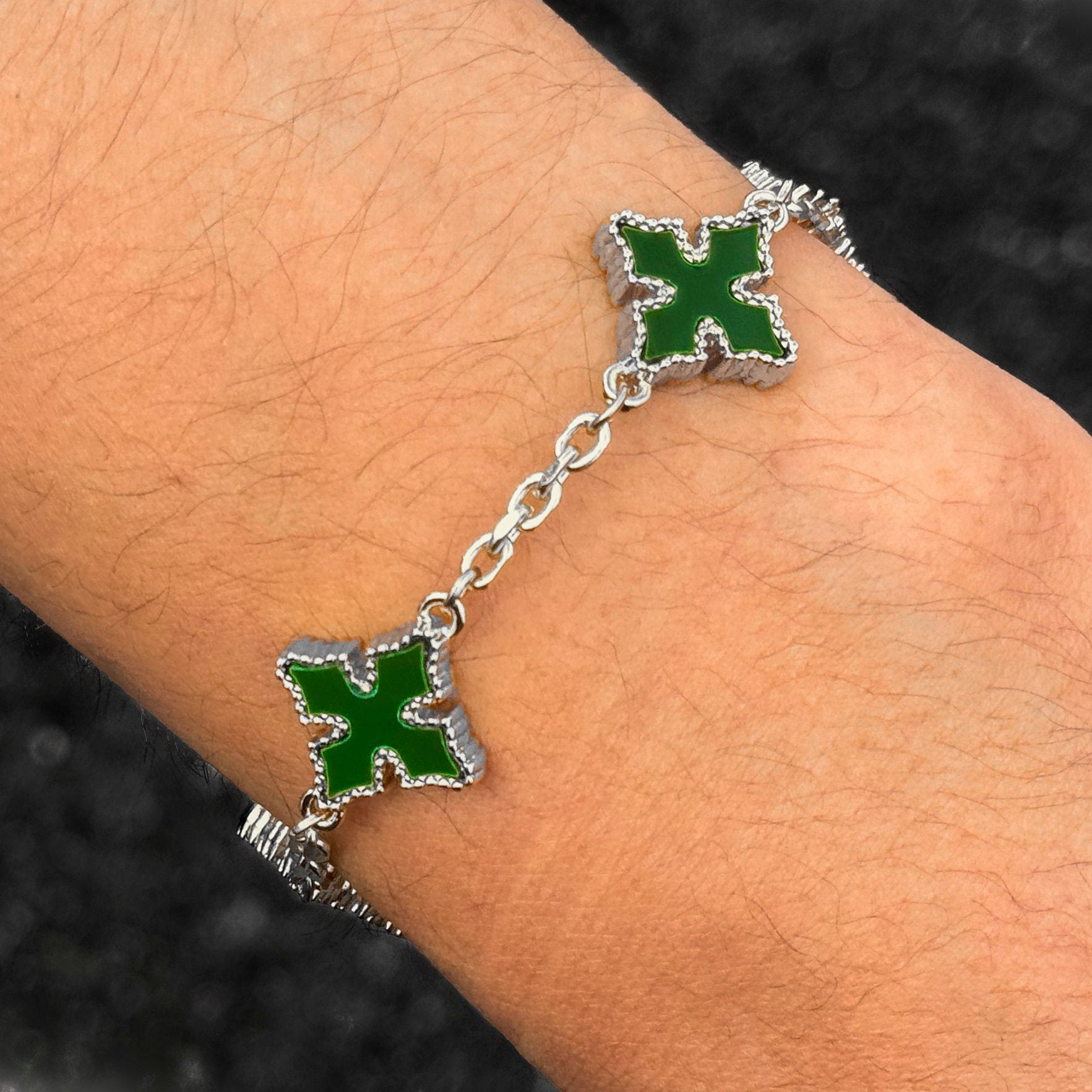 Men's 12mm Chrome Double-sided Silver Multi Cross Link Chain Bracelet