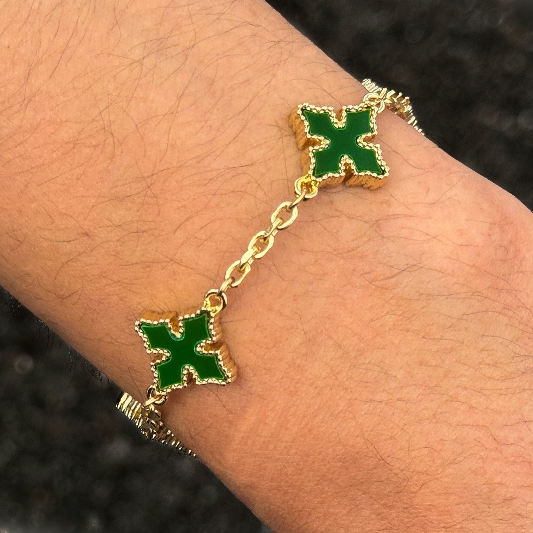 Men's 12mm Chrome Double-sided Gold Multi Cross Link Chain Bracelet