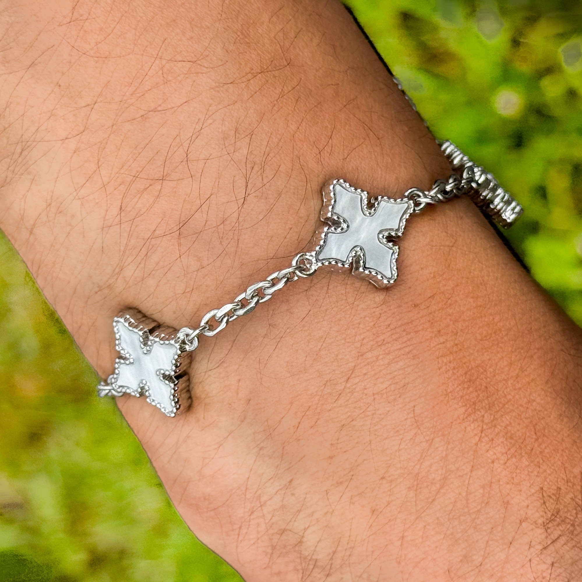 Men's 12mm Chrome Double-sided Silver Multi Cross Link Chain Bracelet
