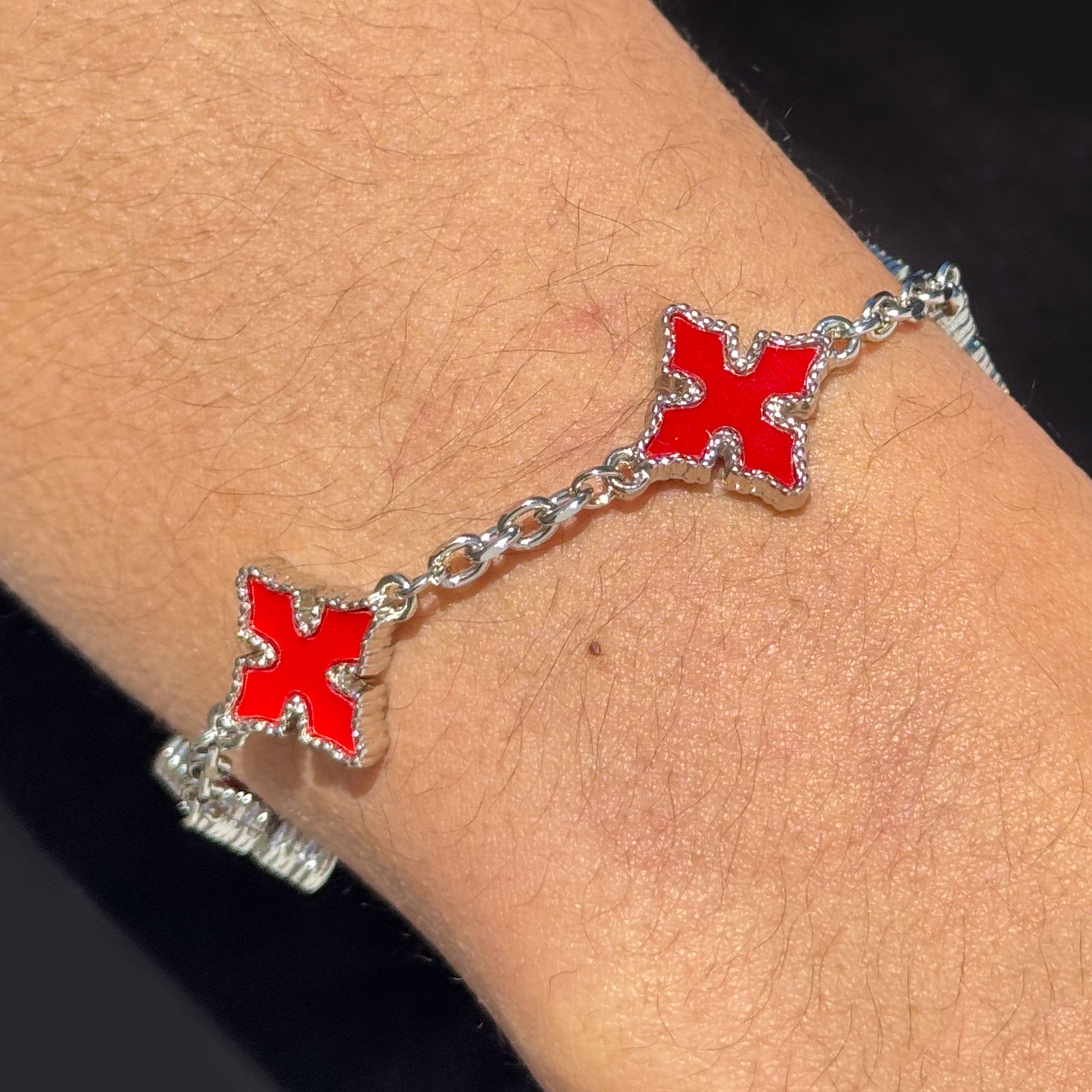 Men's 12mm Chrome Double-sided Silver Multi Cross Link Chain Bracelet