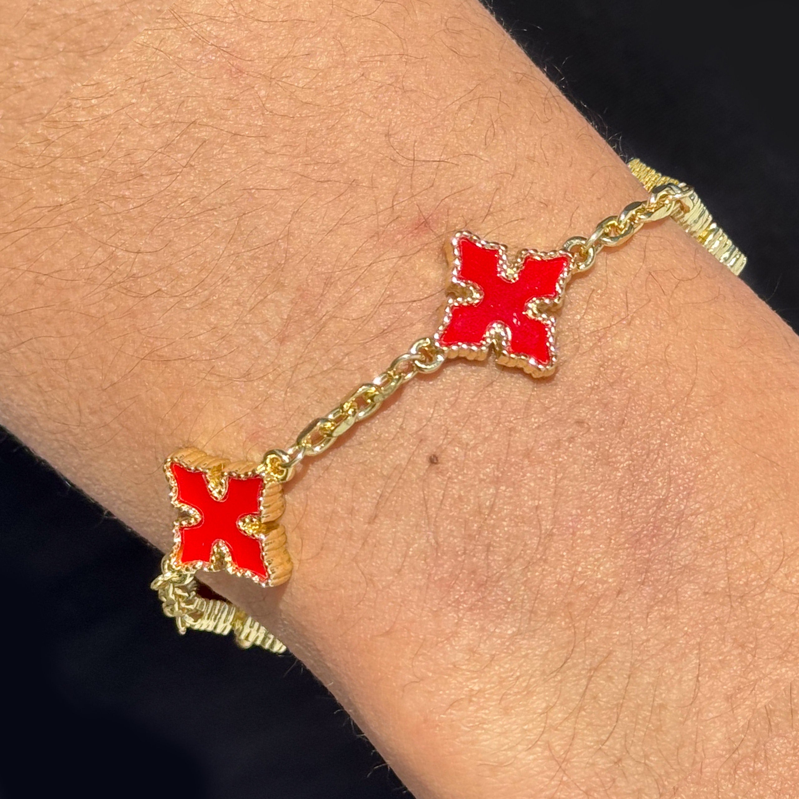 Men's 12mm Chrome Double-sided Gold Multi Cross Link Chain Bracelet