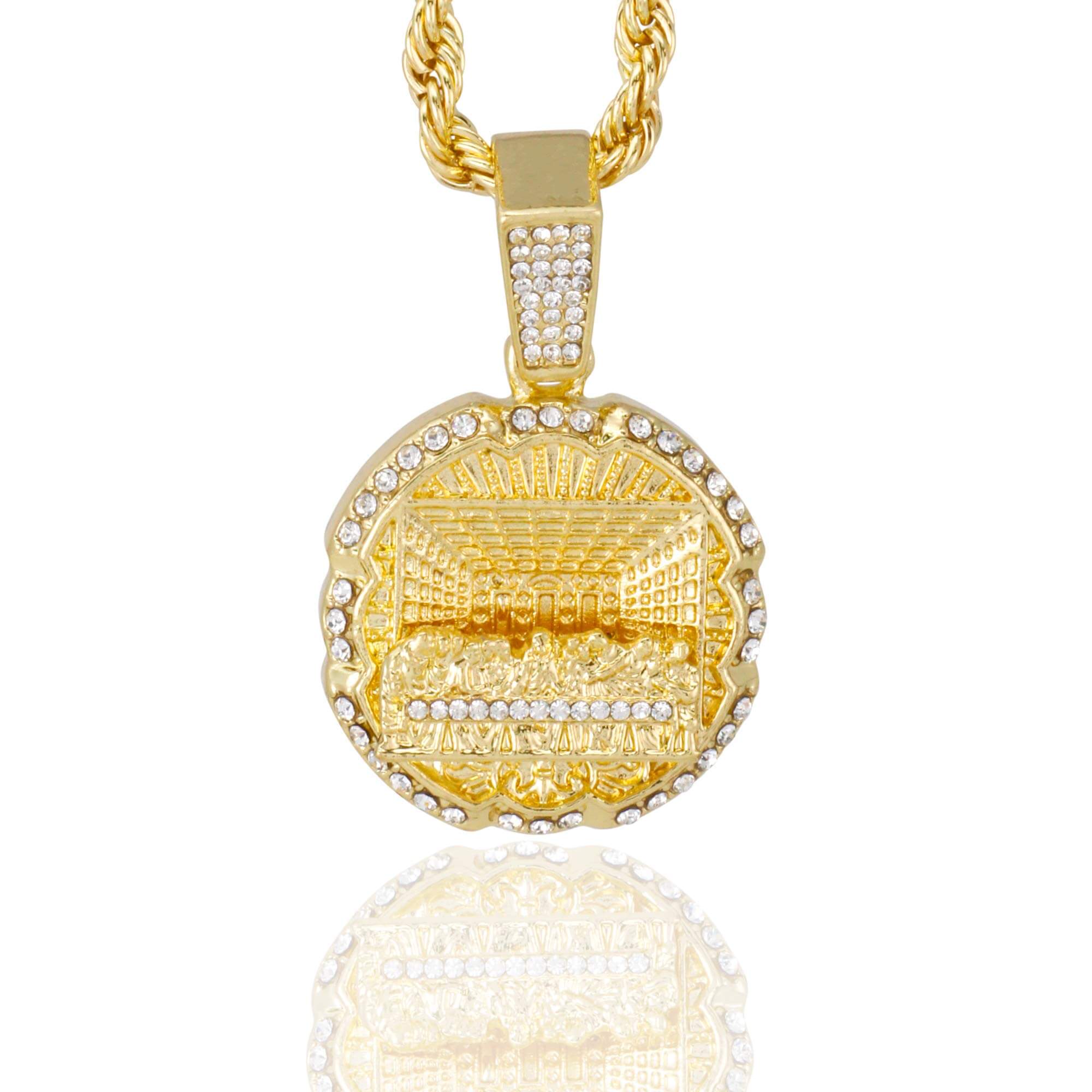 Medium Iced Out Last Supper Pendant with 4mm Rope Chain