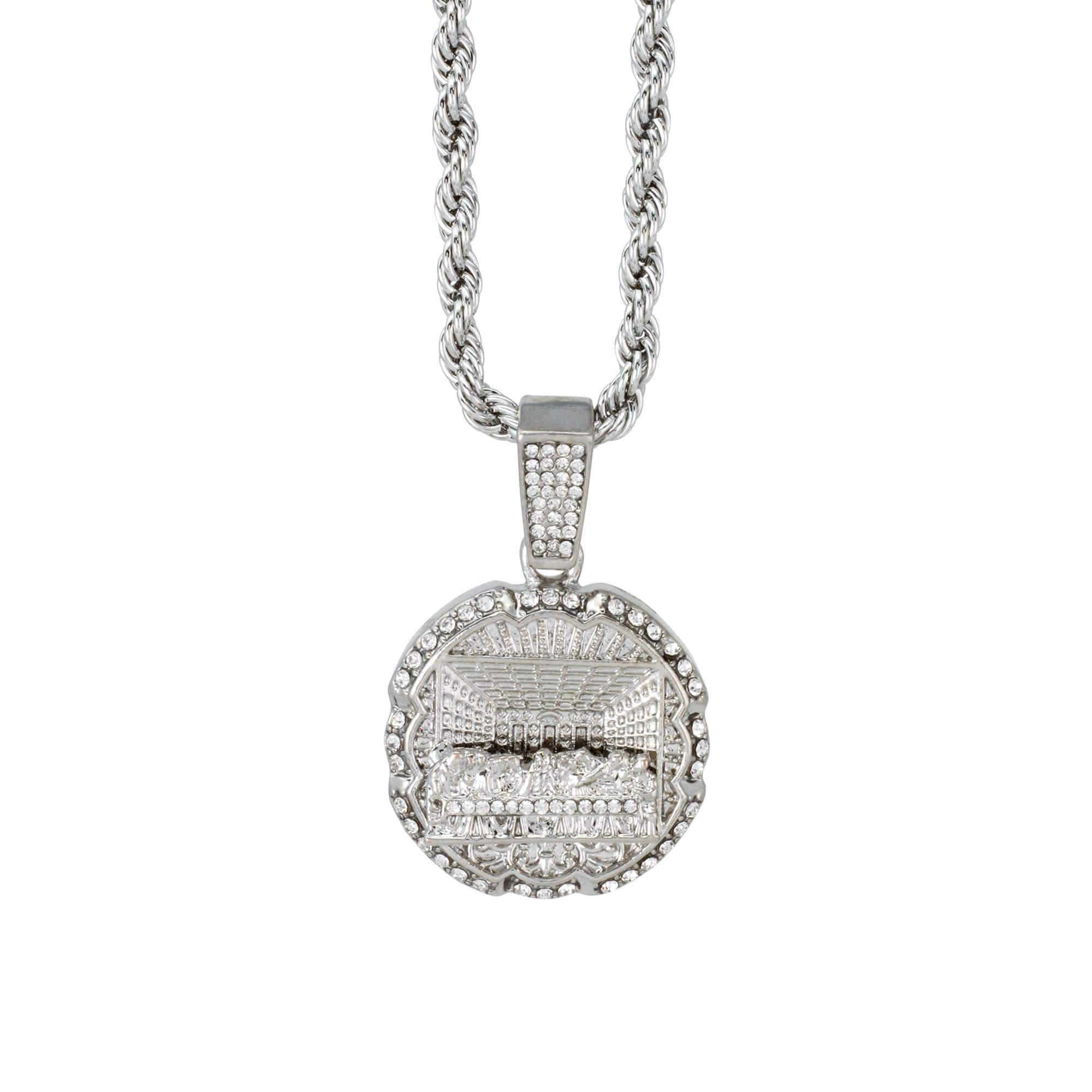 Medium Iced Out Last Supper Pendant with 4mm Rope Chain