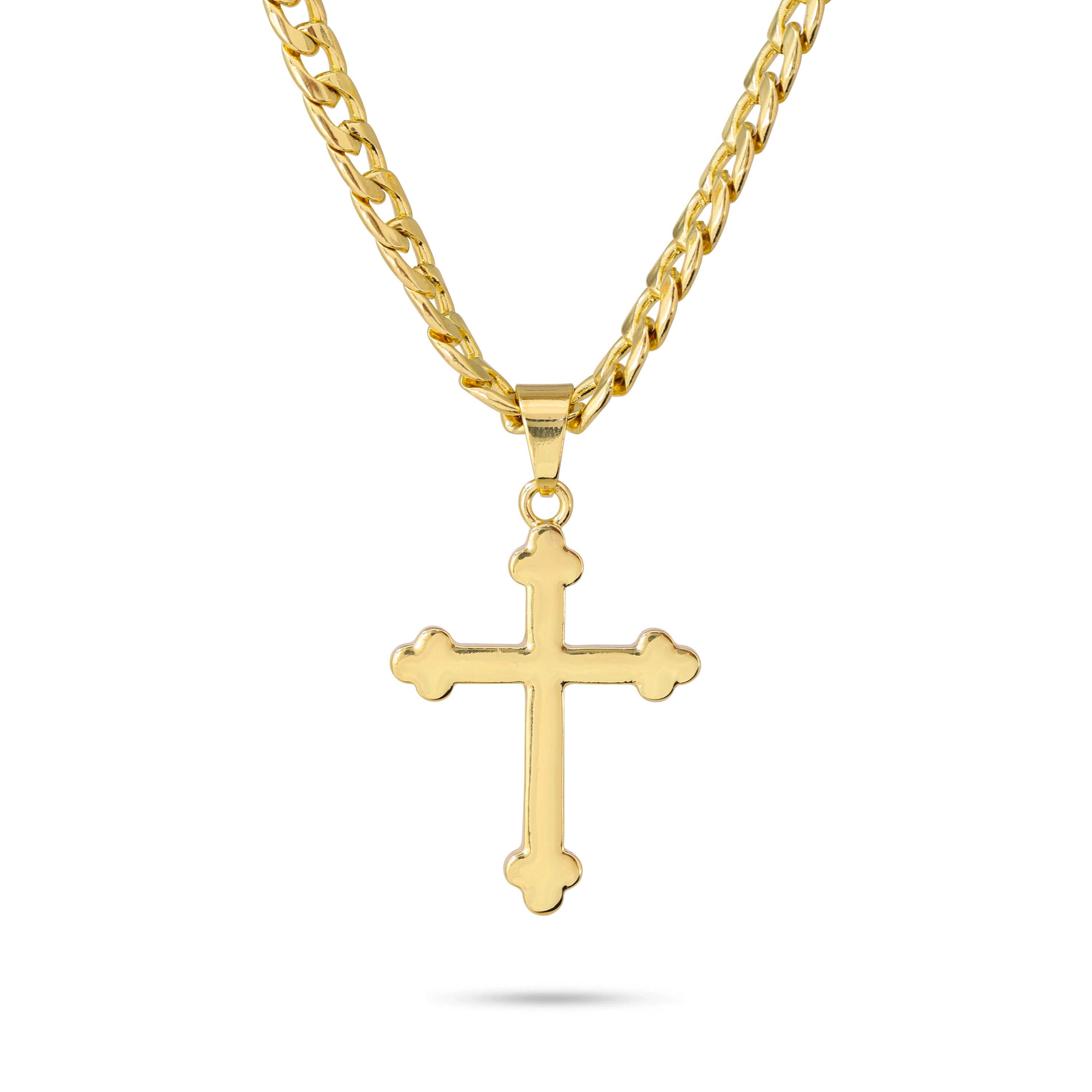 Men's Medium Gold Solid Crucifix Pendant with 5mm Cuban or 4mm Rope Necklace