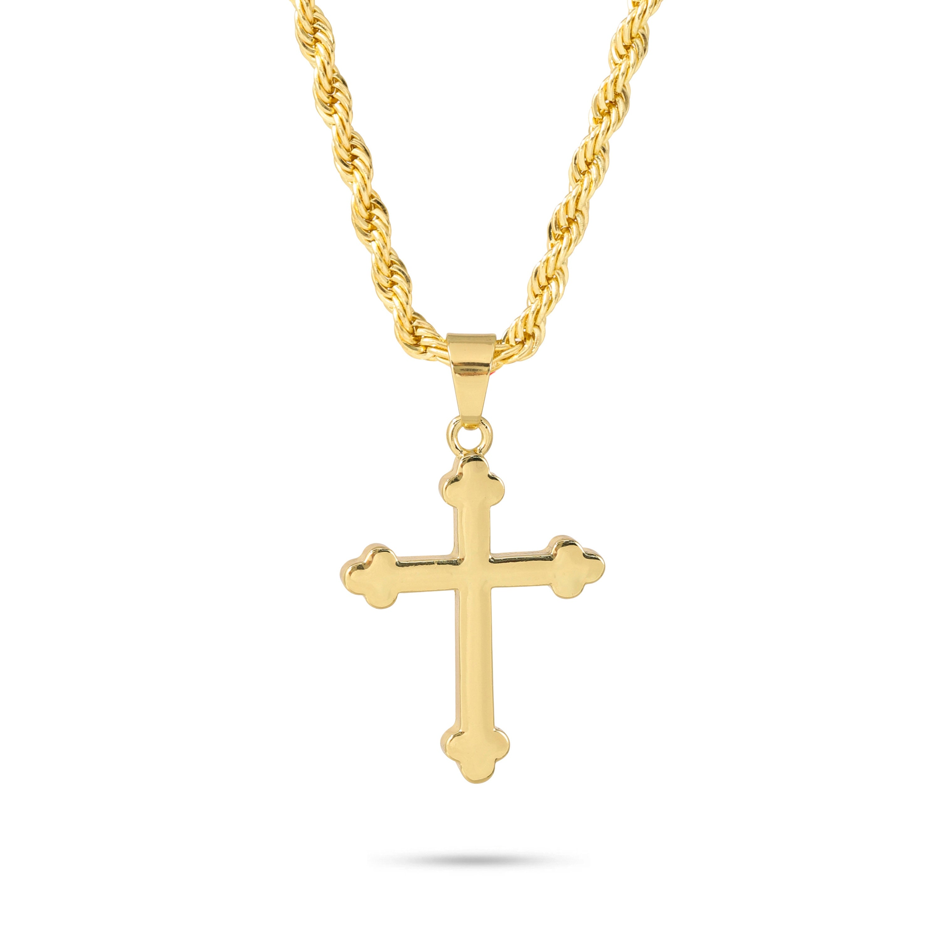 Men's Medium Gold Solid Crucifix Pendant with 5mm Cuban or 4mm Rope Necklace