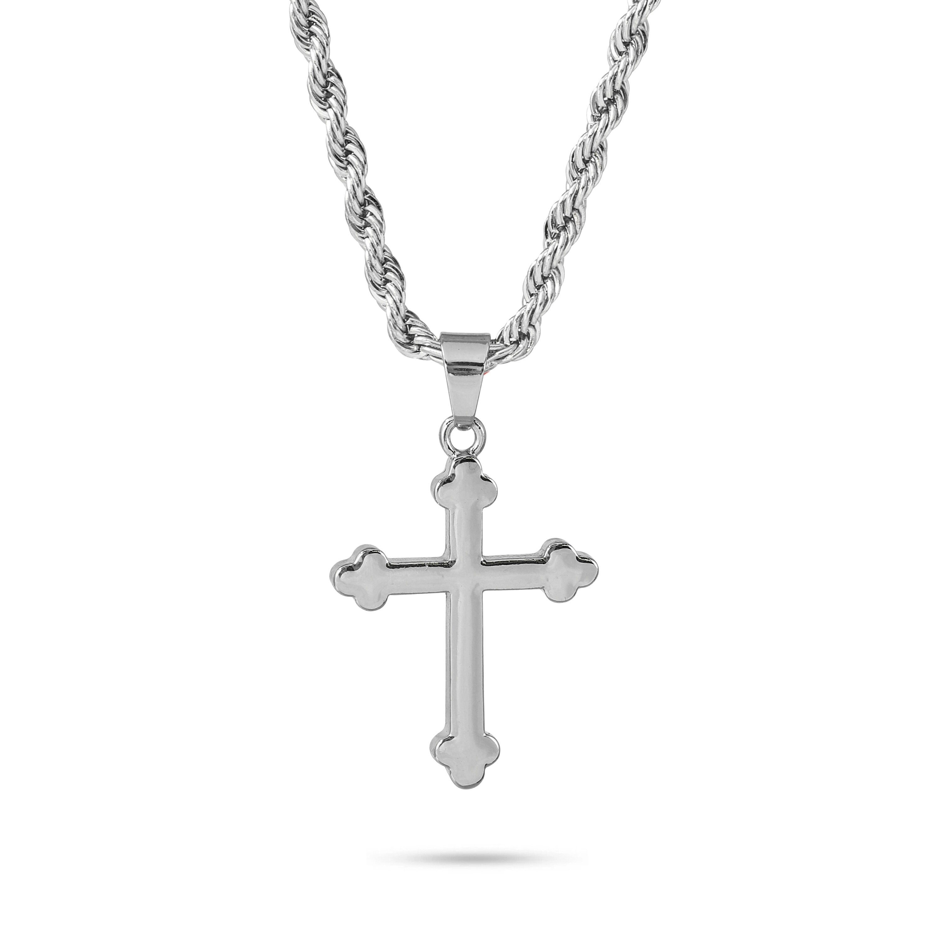 Men's Medium Silver Solid Crucifix Pendant with 5mm Cuban or 4mm Rope Necklace