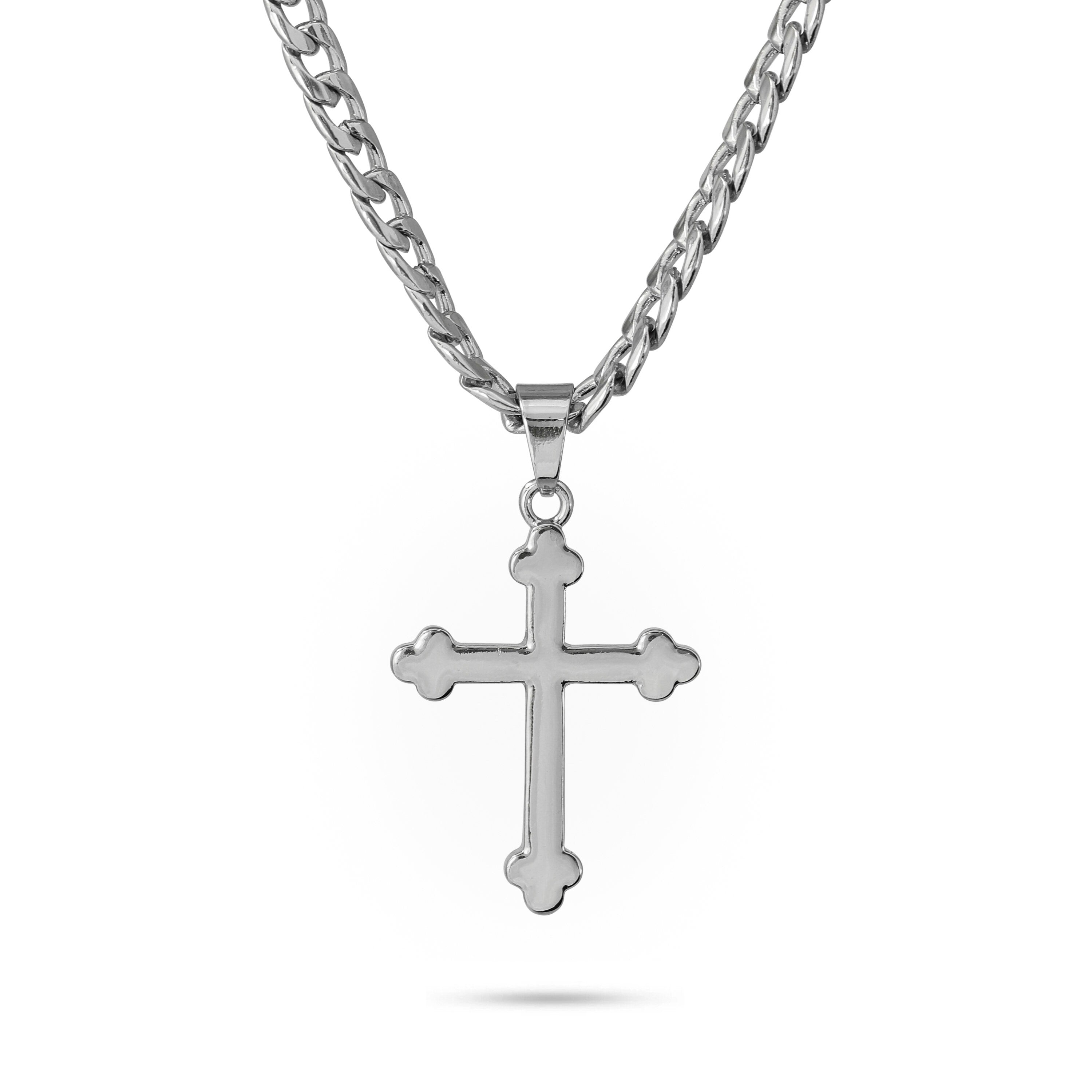 Men's Medium Silver Solid Crucifix Pendant with 5mm Cuban or 4mm Rope Necklace