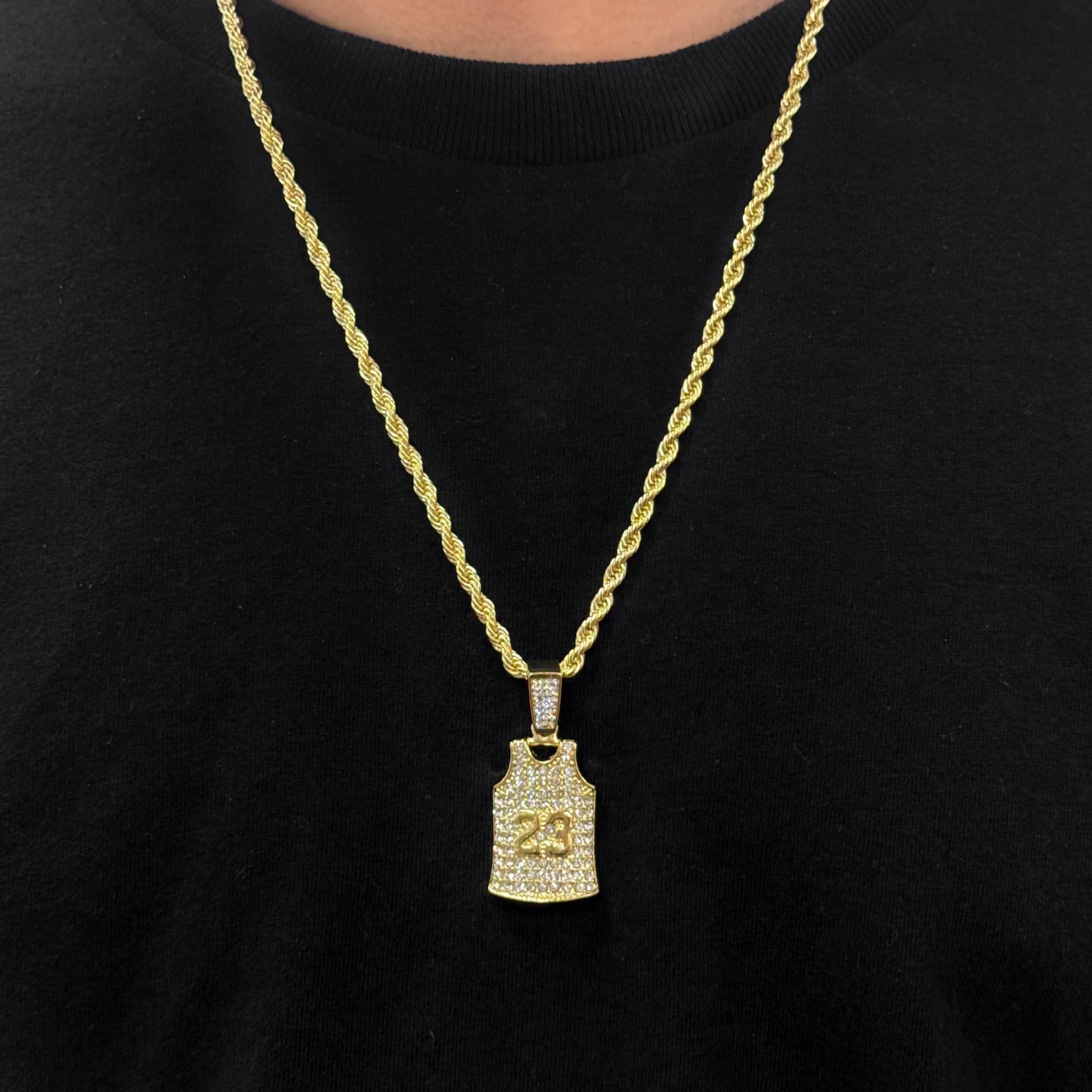 Medium Iced Out Basketball Pendant with Rope Chain