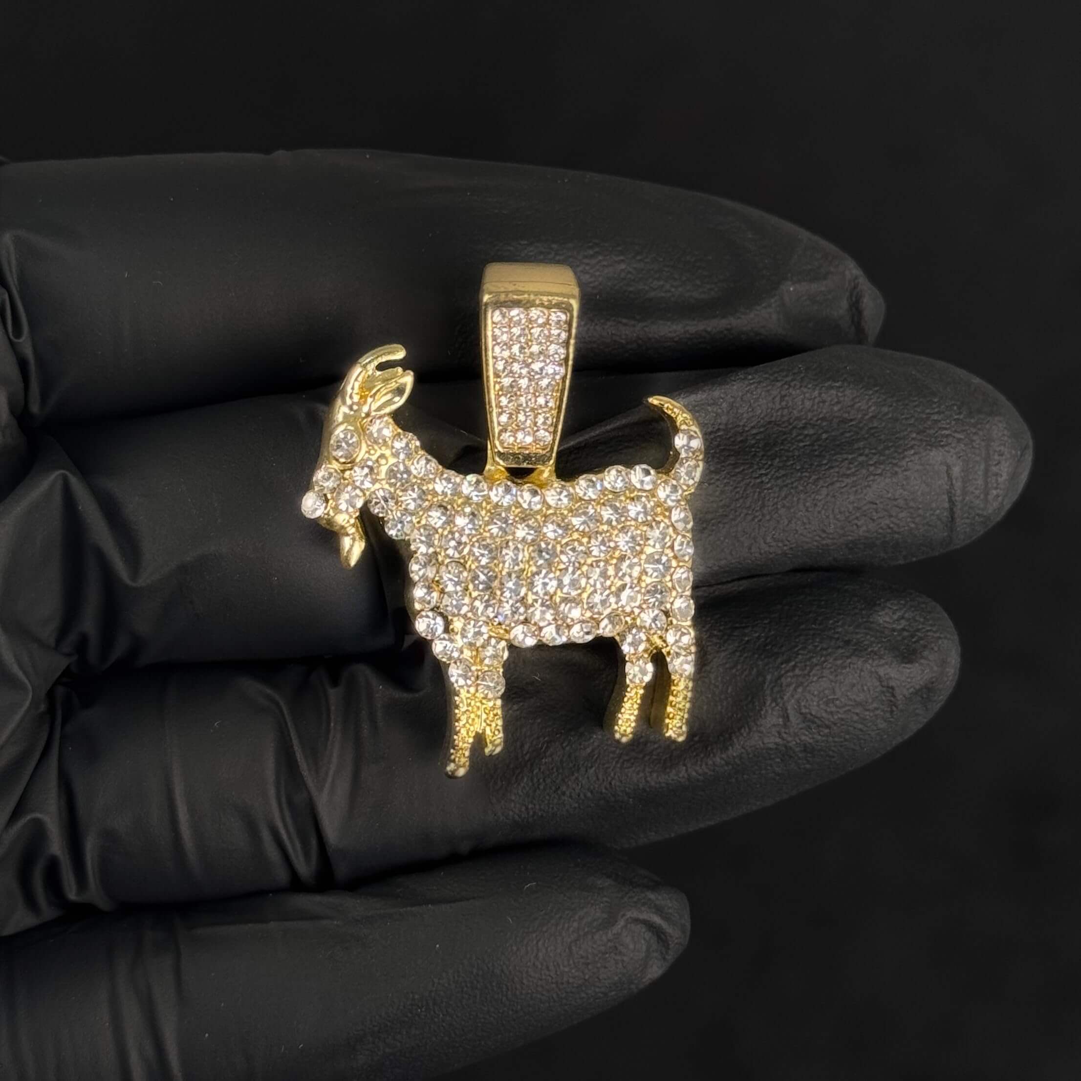 Medium Iced Out Goat Pendant with 4mm Rope Chain