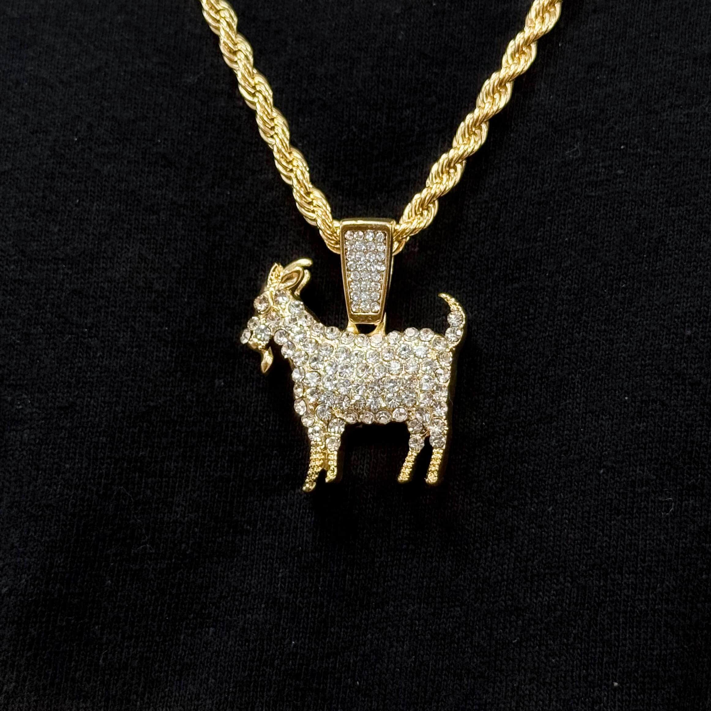 Medium Iced Out Goat Pendant with 4mm Rope Chain