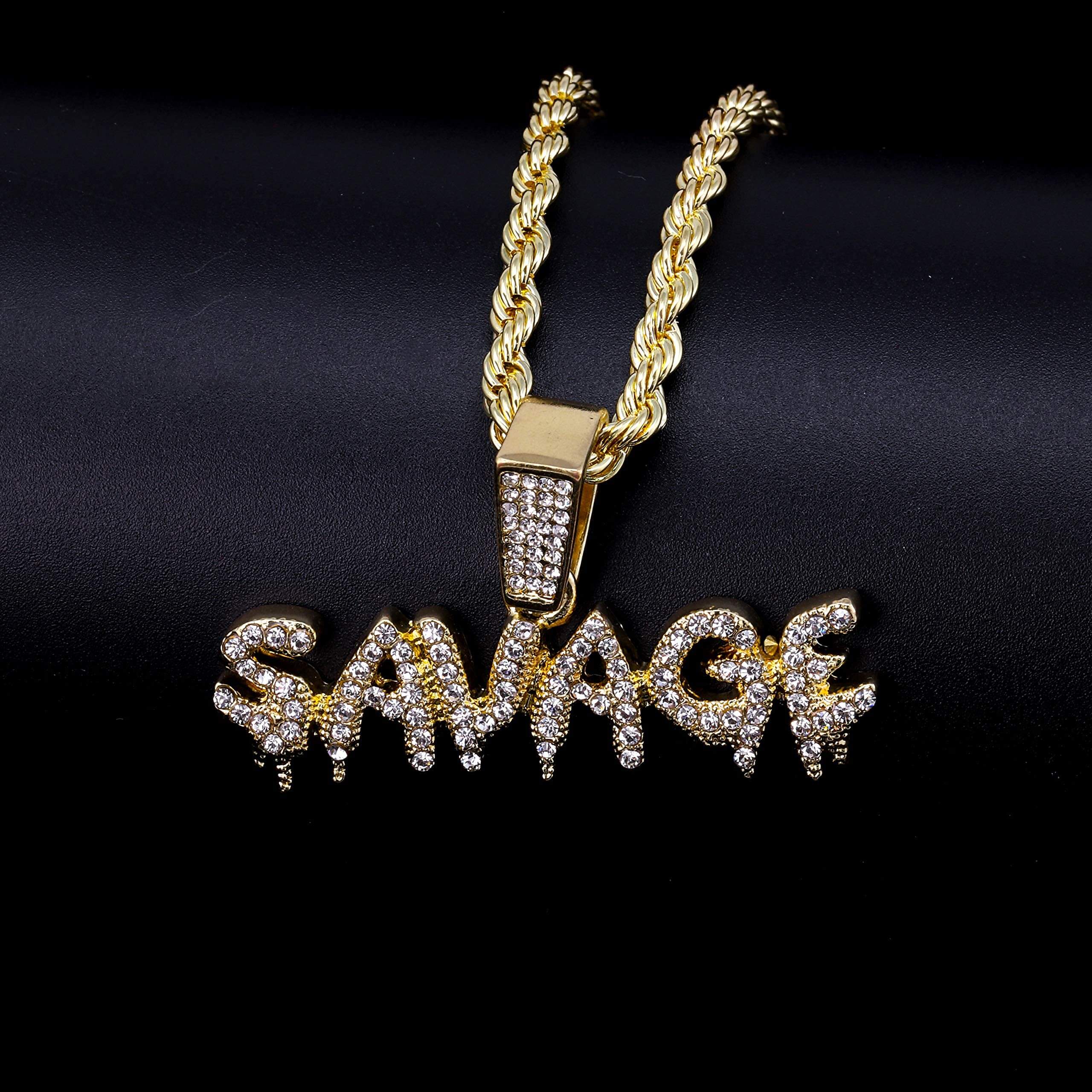 Medium Iced Out Savage Pendant with 4mm Rope Chain