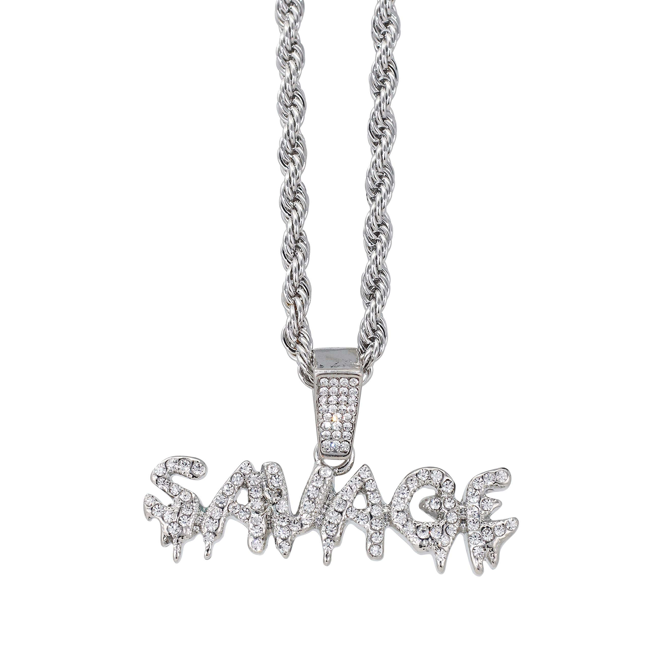 Medium Iced Out Savage Pendant with 4mm Rope Chain