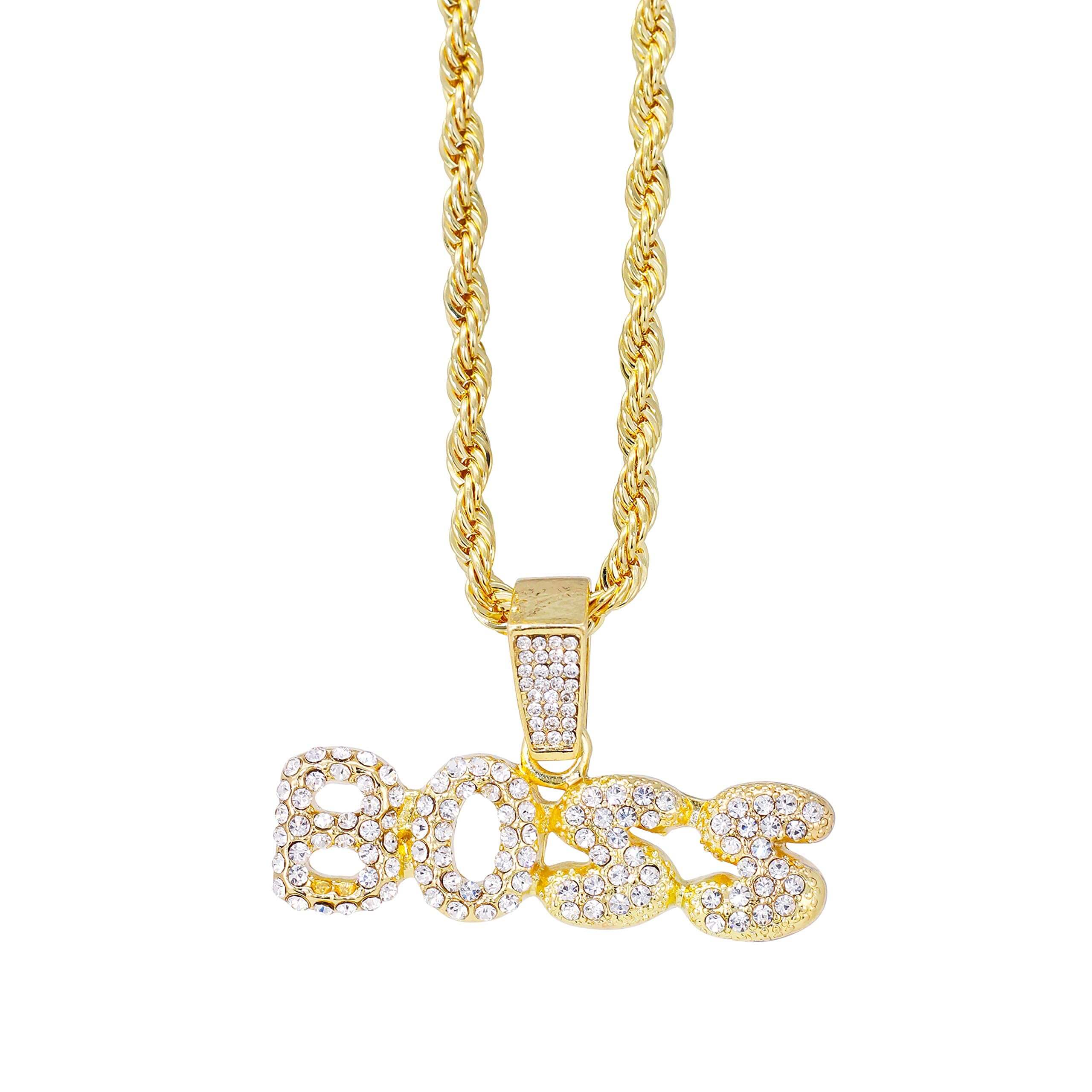 Medium Iced Out Boss Pendant with 4mm Rope Chain