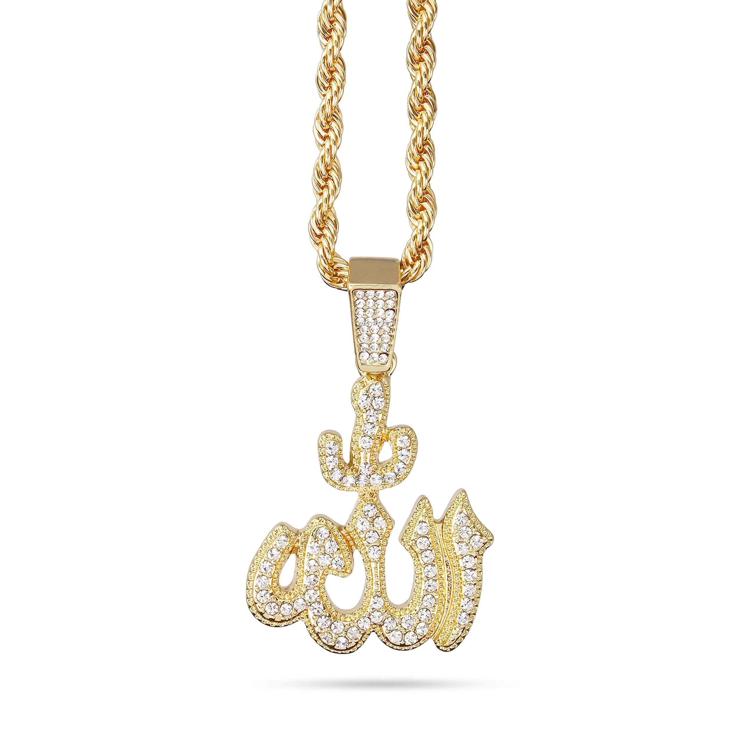 Medium Iced Out Allah Pendant with 4mm Rope Chain