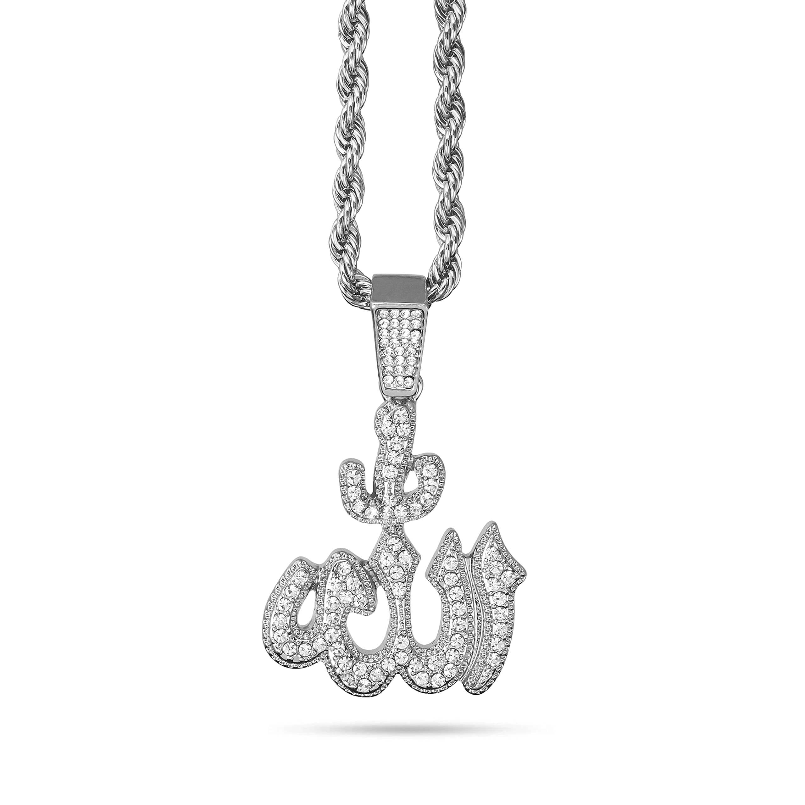 Medium Iced Out Allah Pendant with 4mm Rope Chain