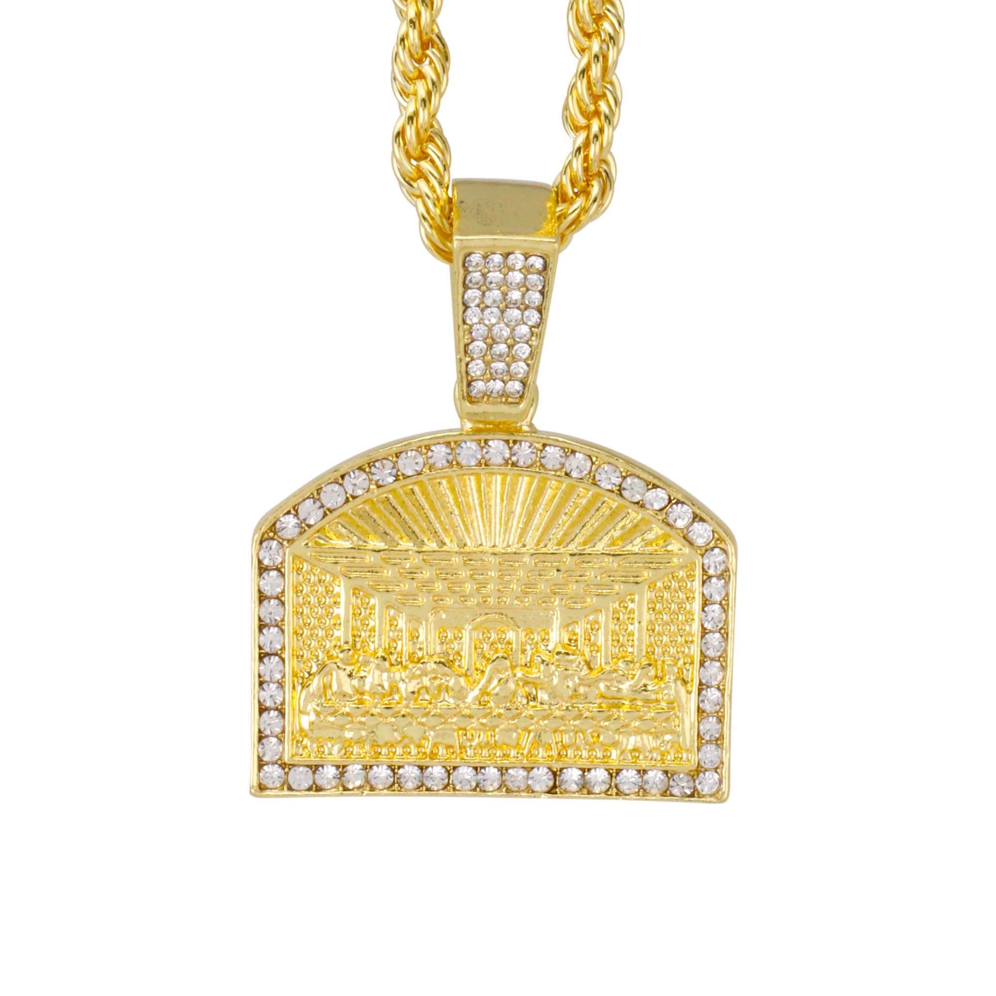 Medium Iced Out Last Supper Pendant with 4mm Rope Chain