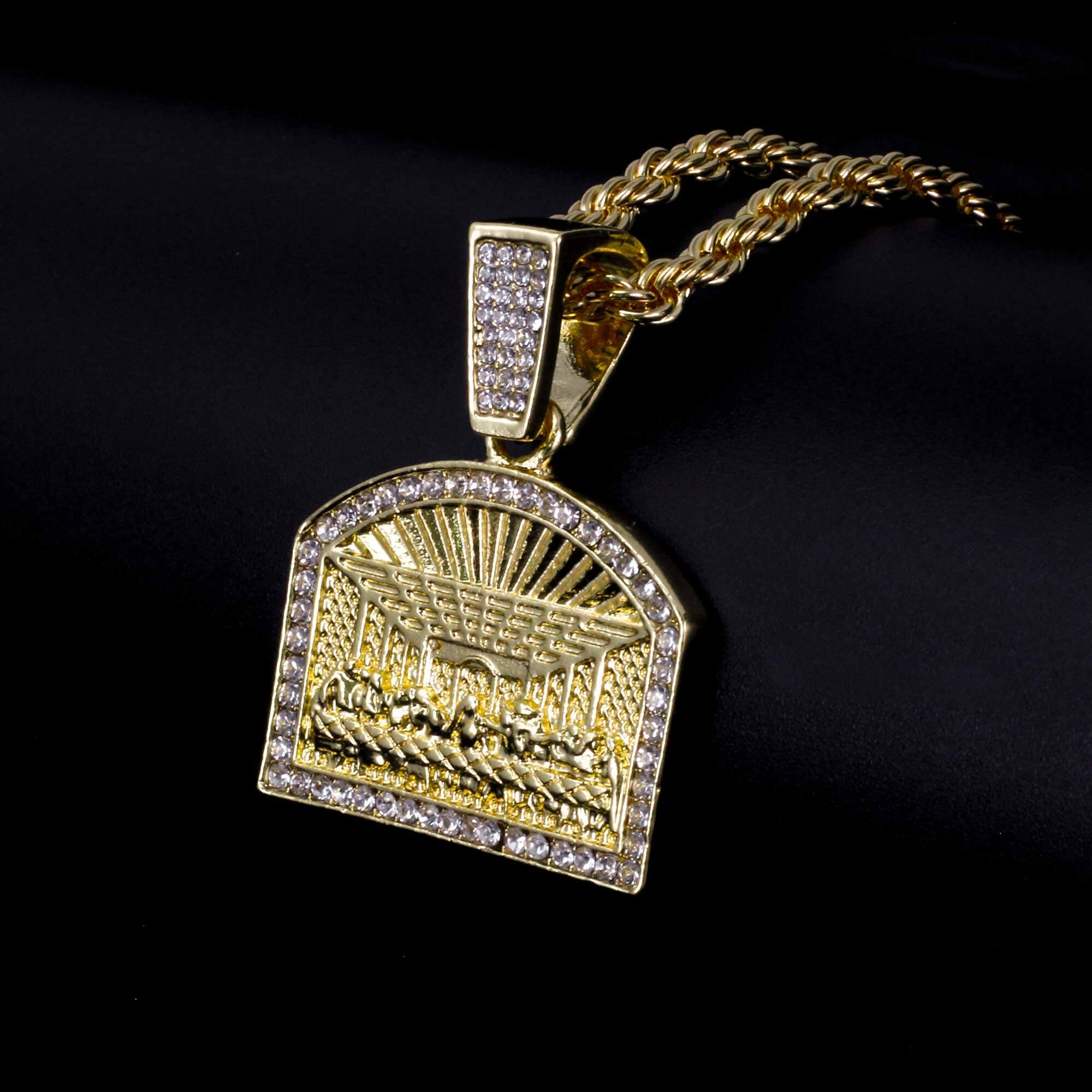 Medium Iced Out Last Supper Pendant with 4mm Rope Chain