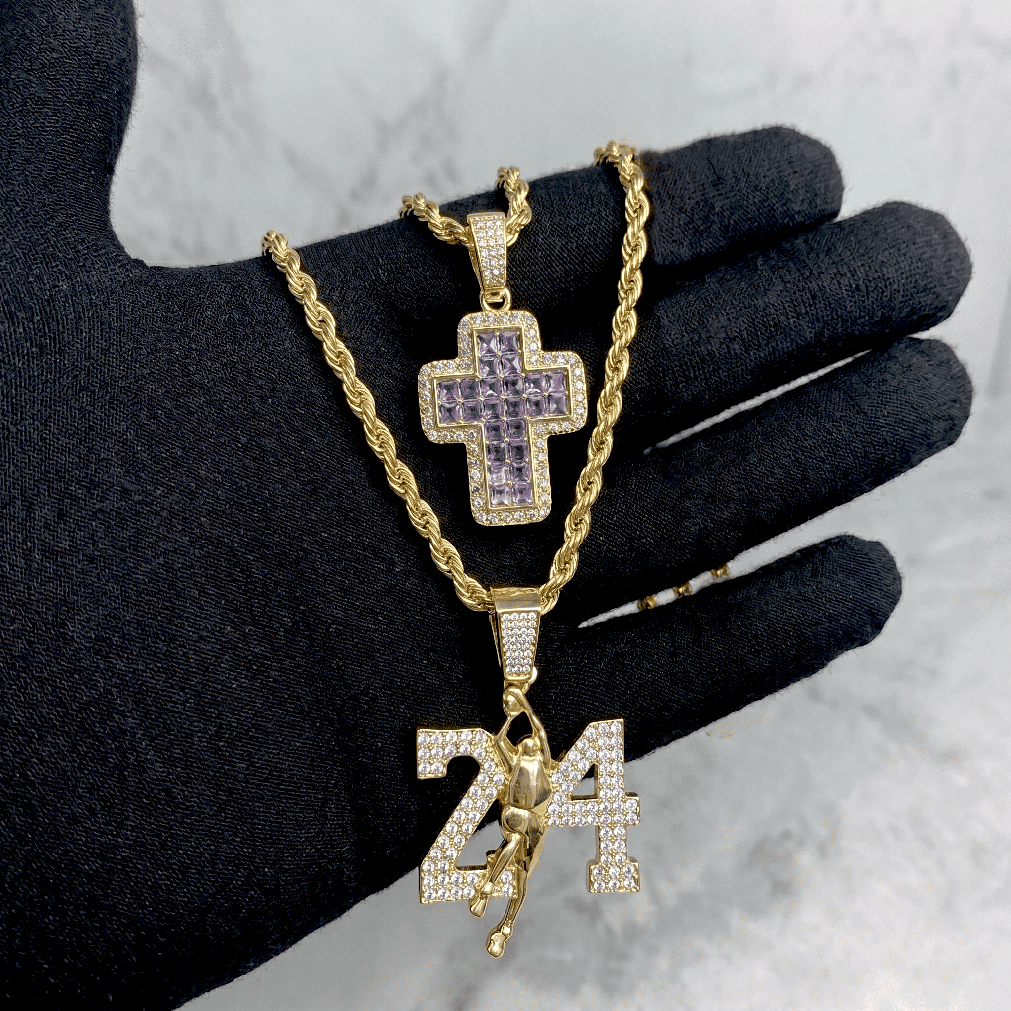 Men's Iced Out Hip Hop Pendant Necklace - 2 Piece Set