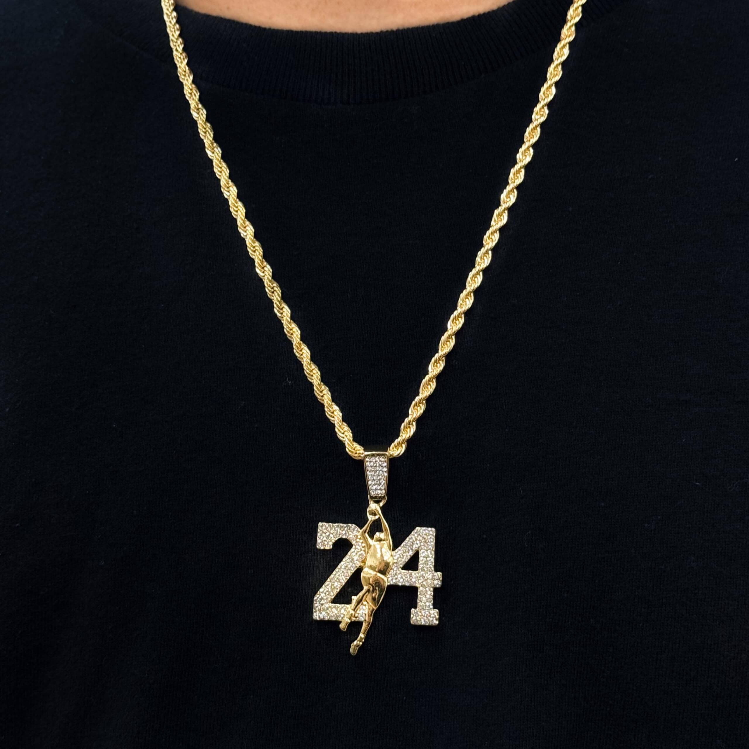 Medium Iced Out 24 Pendant with 4mm Rope Chain