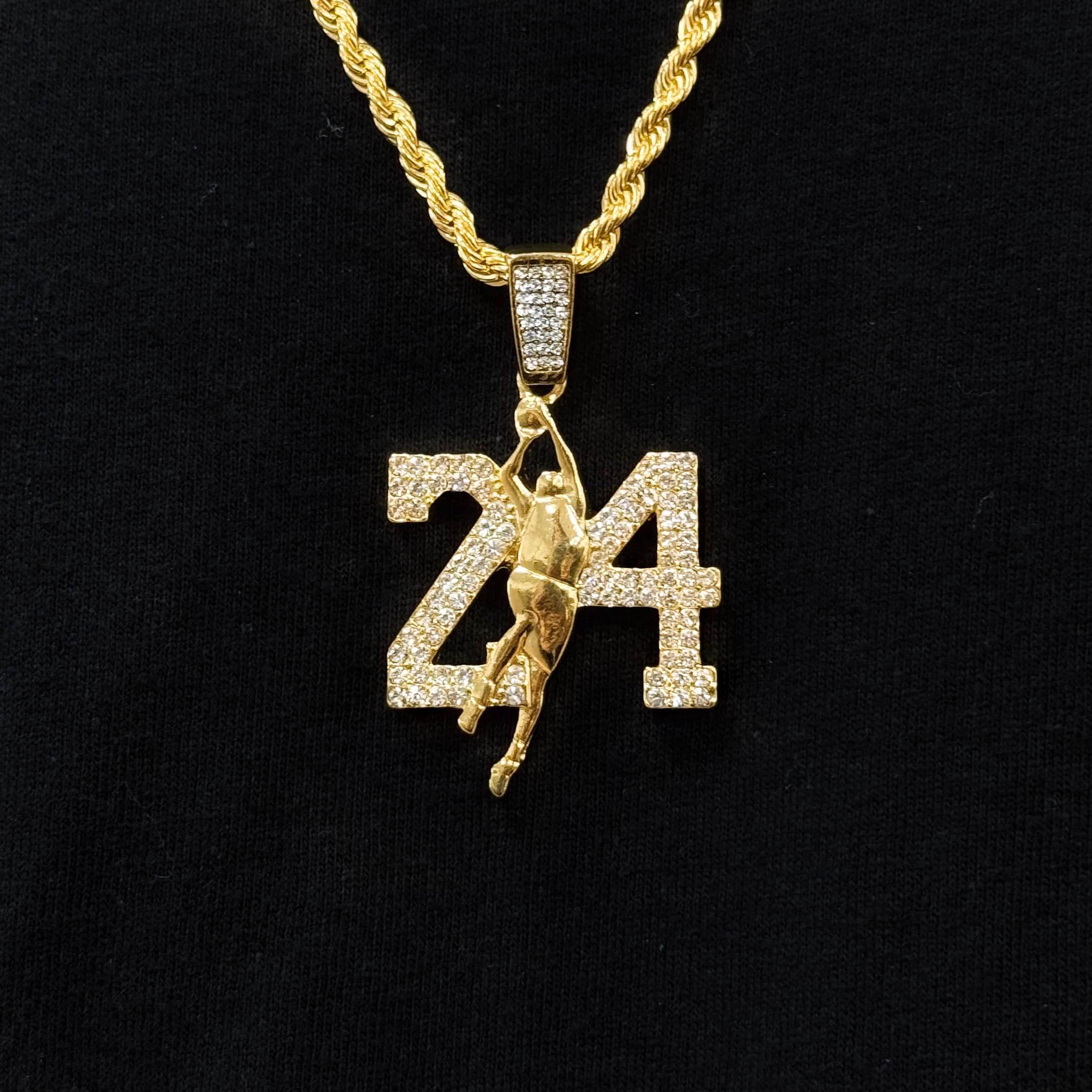 Medium Iced Out 24 Pendant with 4mm Rope Chain