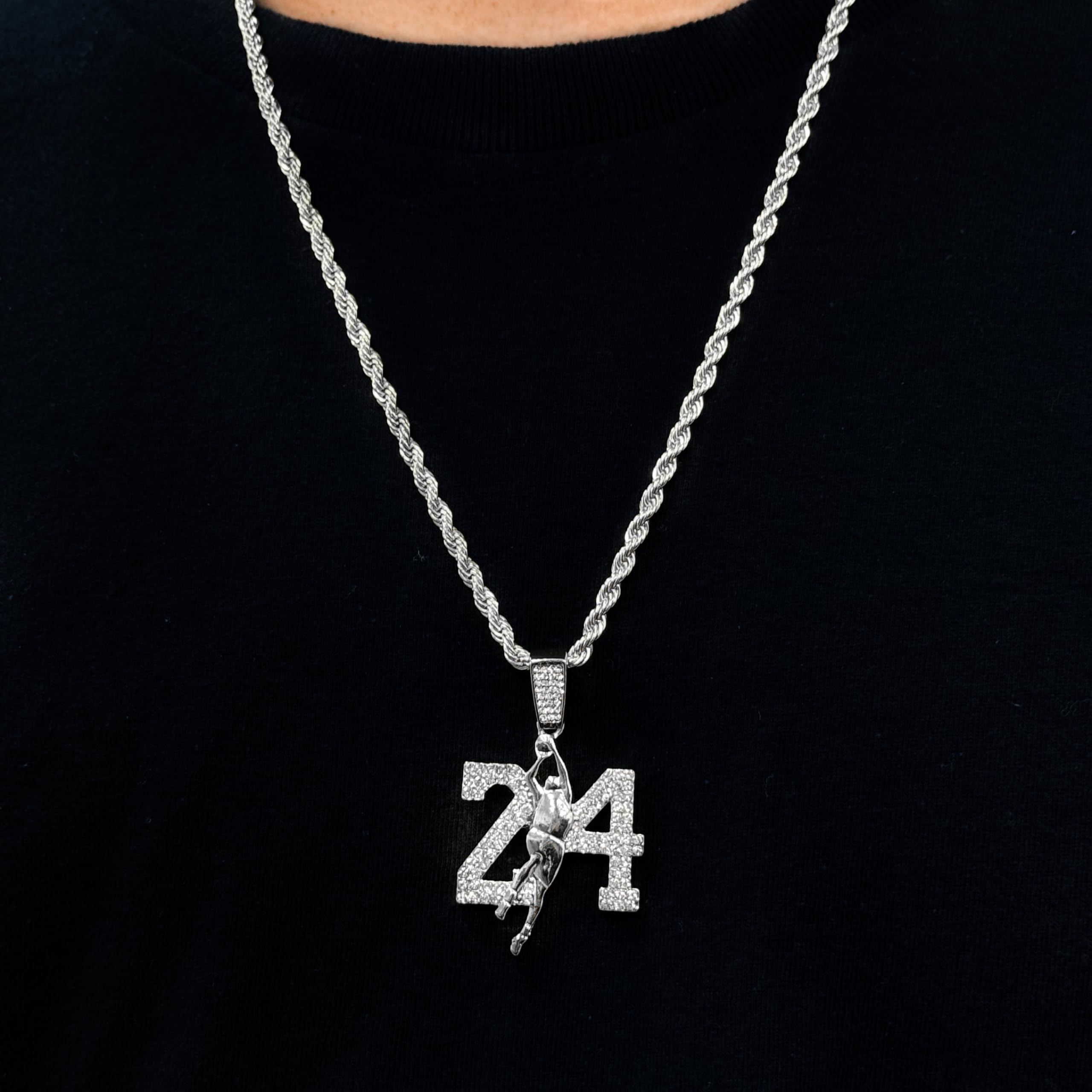 Medium Iced Out 24 Pendant with 4mm Rope Chain