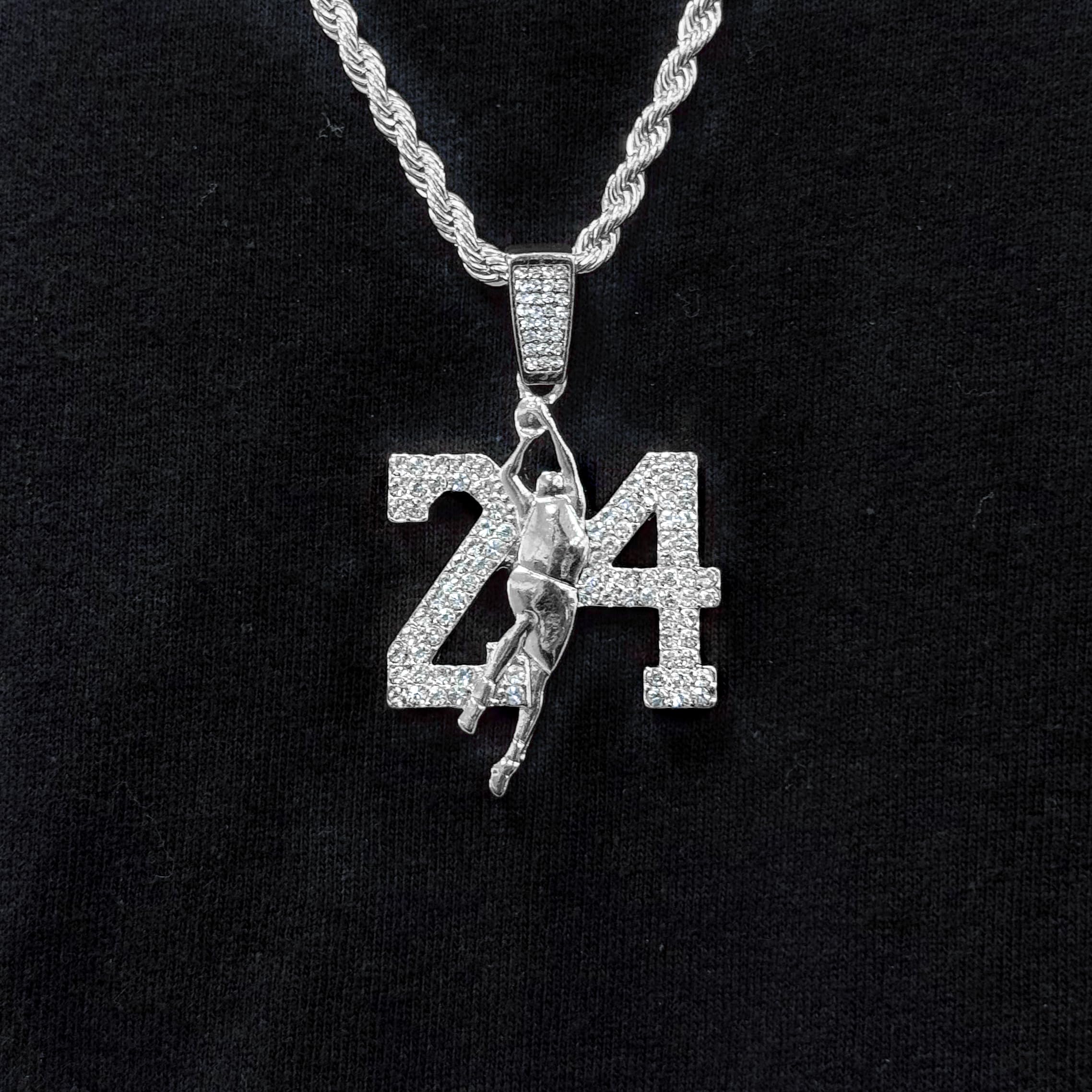 Medium Iced Out 24 Pendant with 4mm Rope Chain