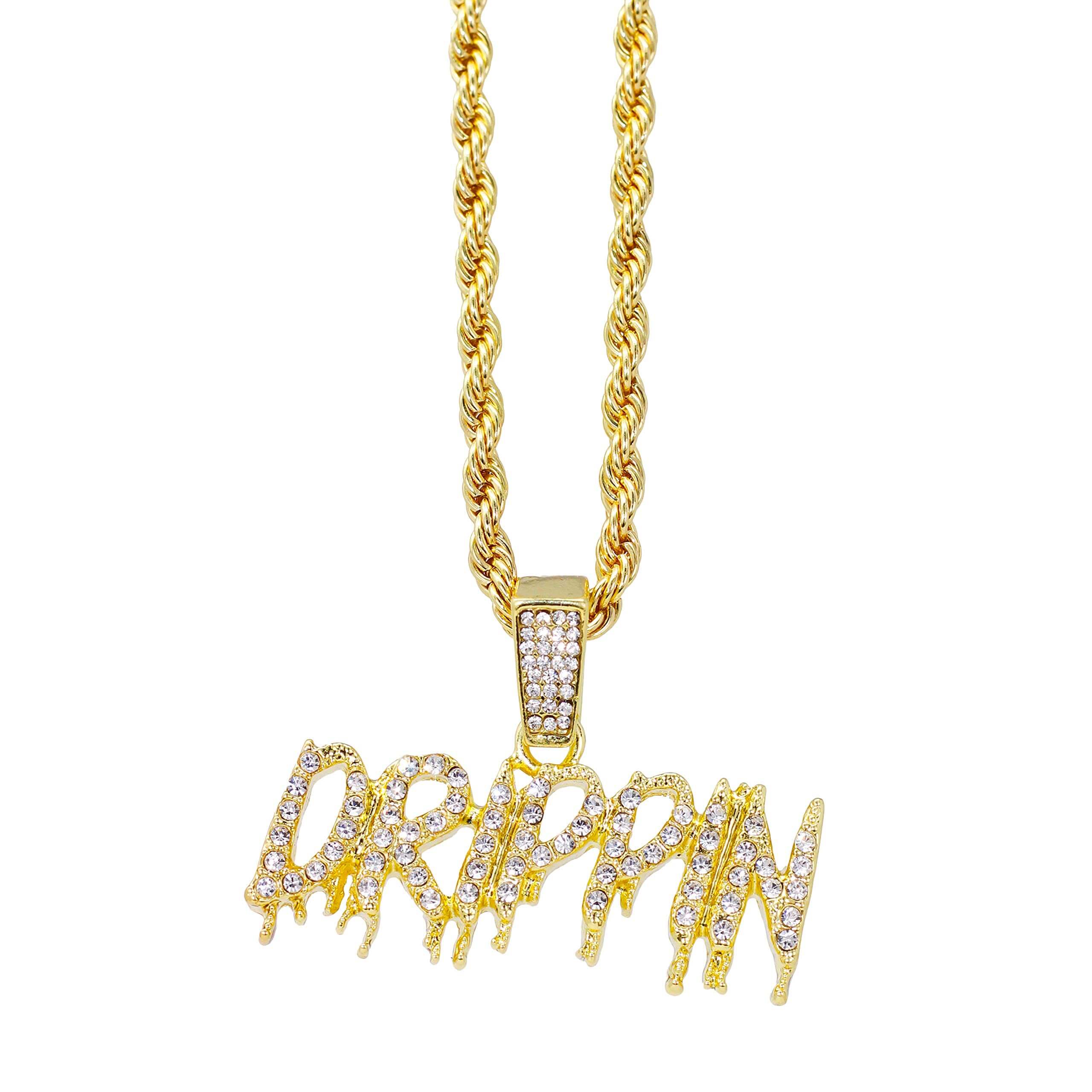 Medium Iced Out Dripping Pendant with 4mm Rope Chain