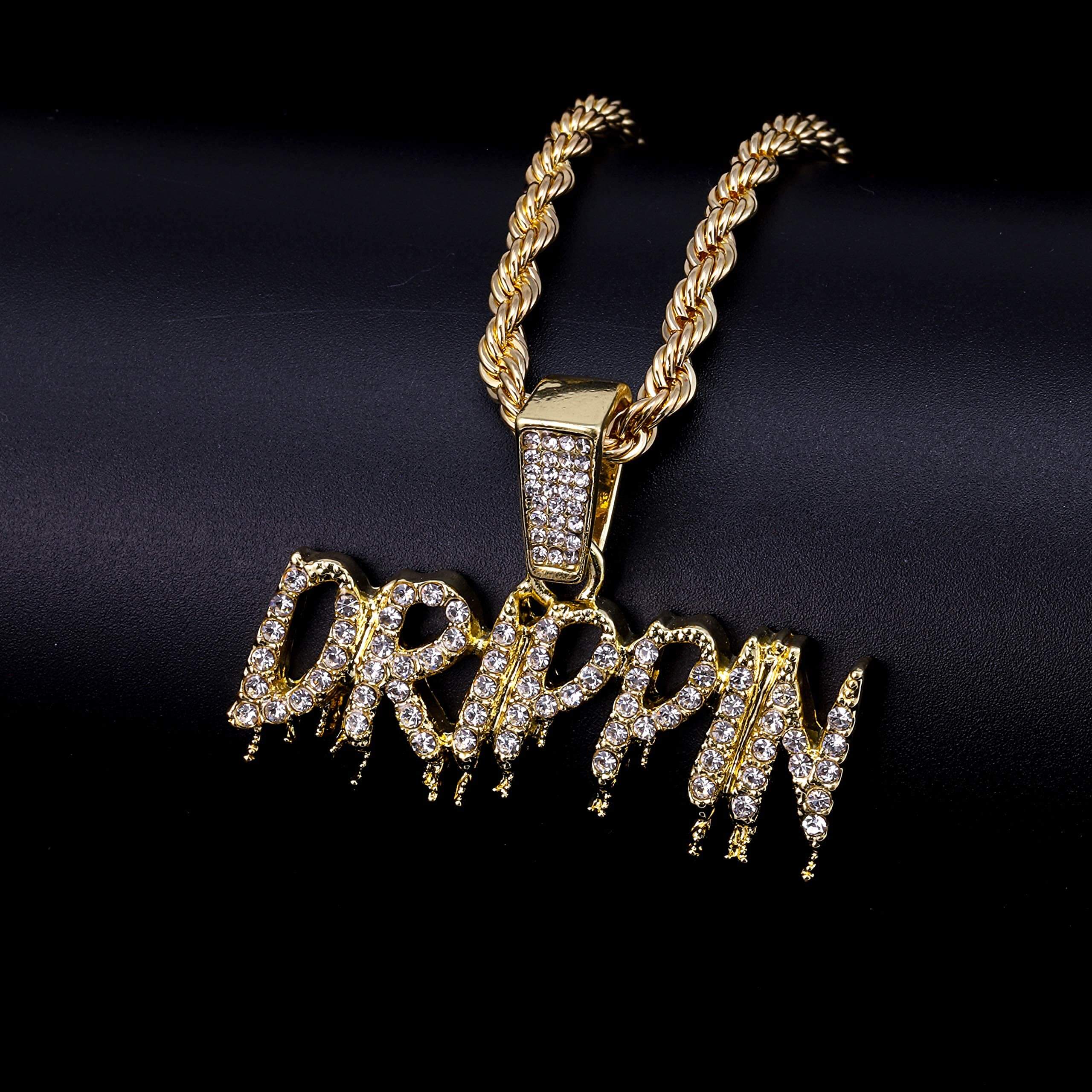 Medium Iced Out Dripping Pendant with 4mm Rope Chain