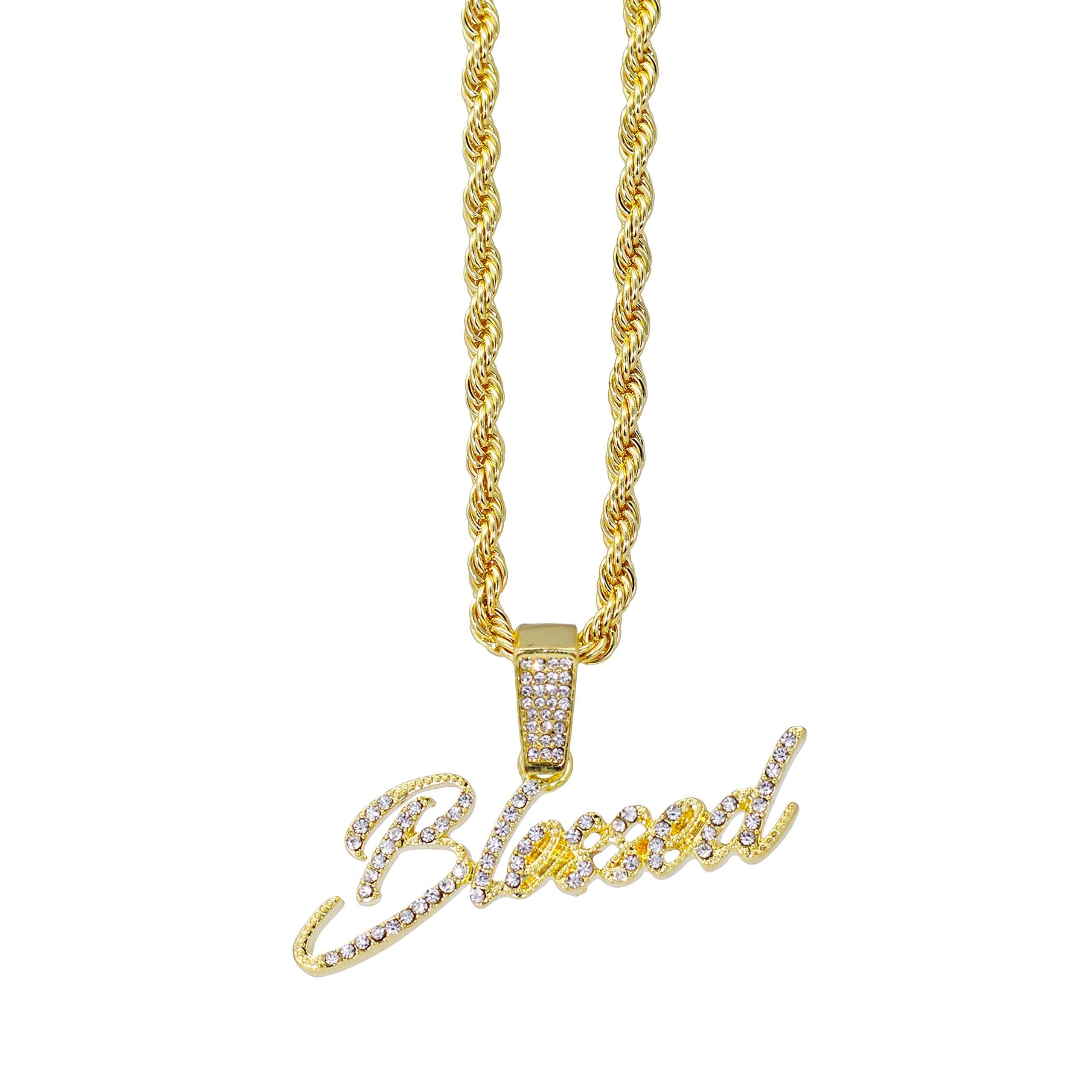 Medium Iced Out Blessed Pendant with 4mm Rope Chain