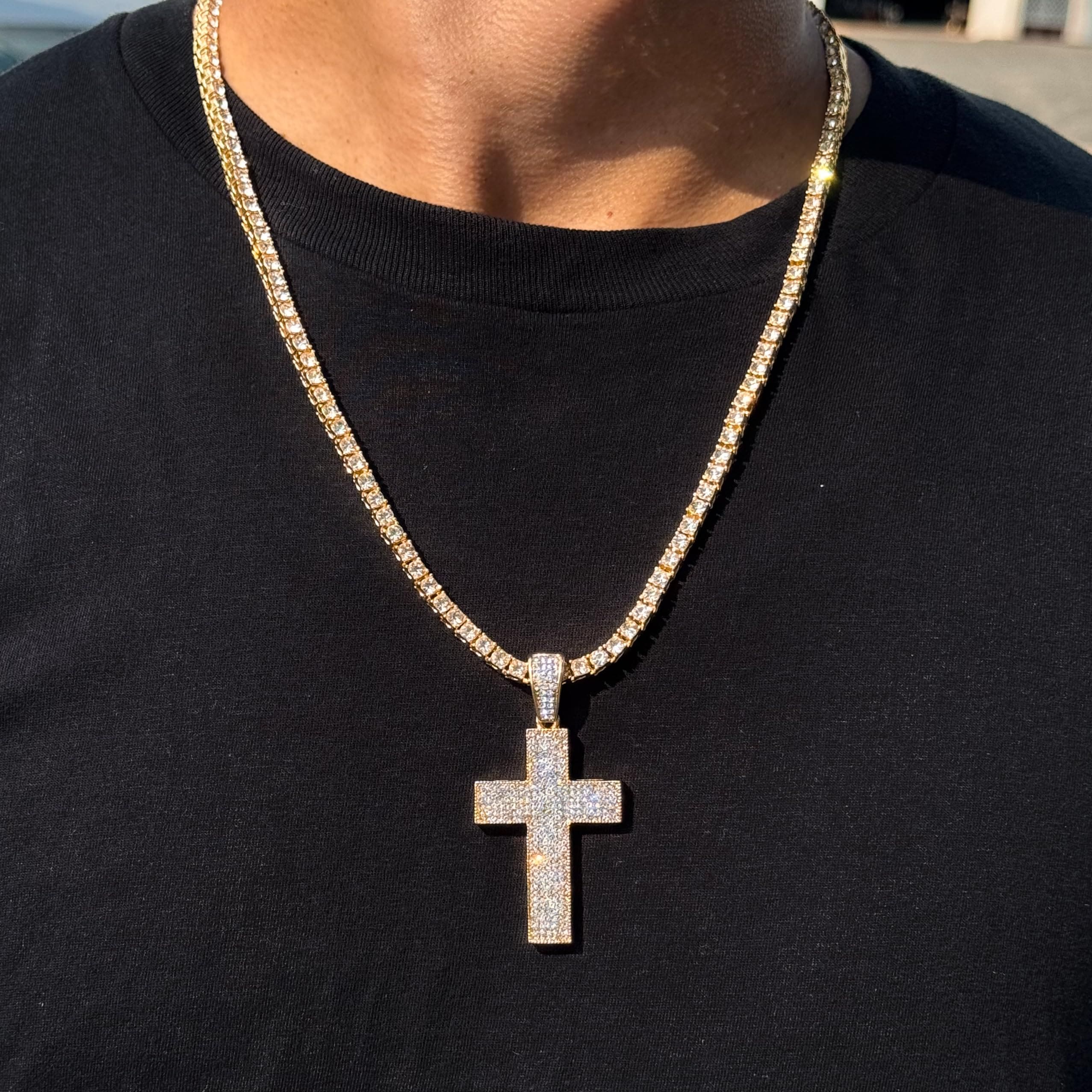 Large Iced Out Pendant with 3mm Tennis Chain