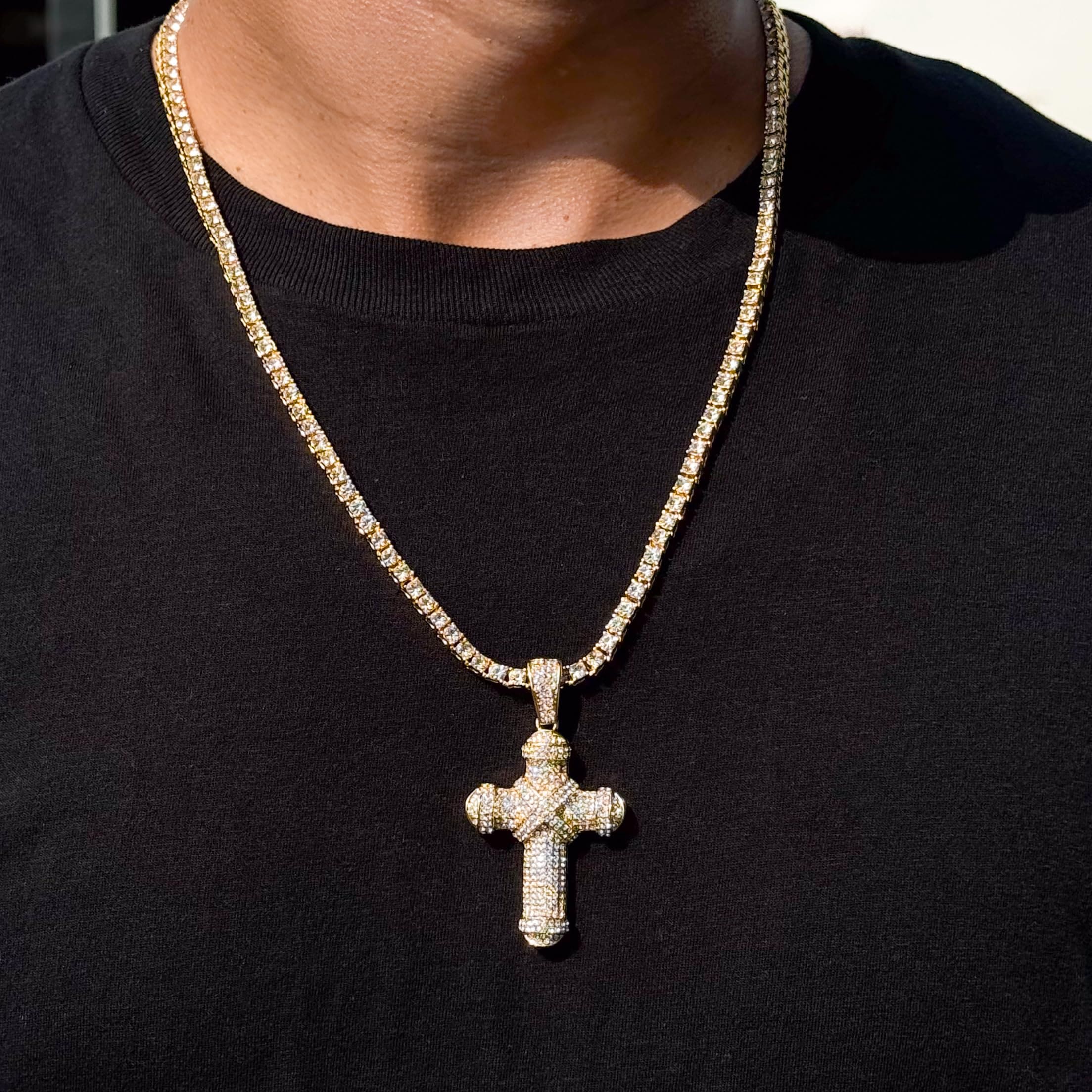 Large Iced Out Pendant with 3mm Tennis Chain