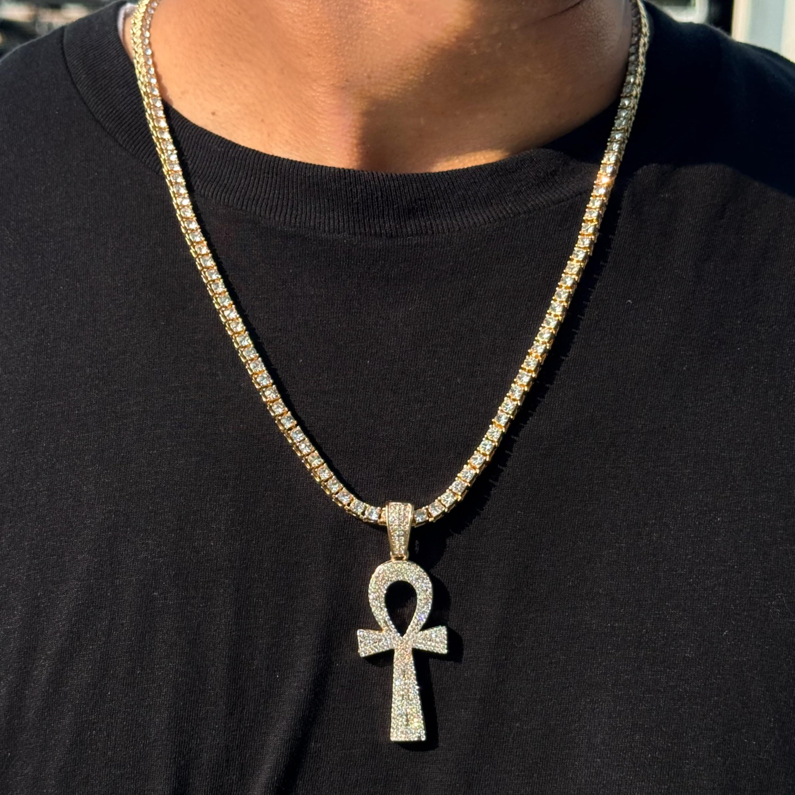 Large Iced Out Pendant with 3mm Tennis Chain