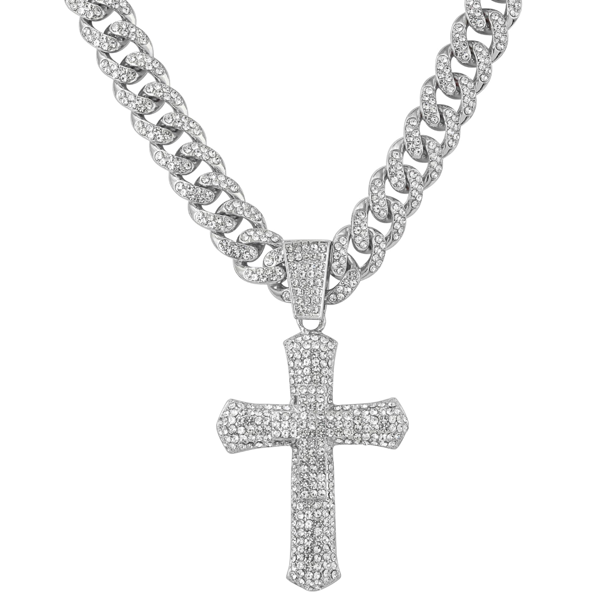 Large Iced Out Cross Pendant with 12mm Cuban Chain