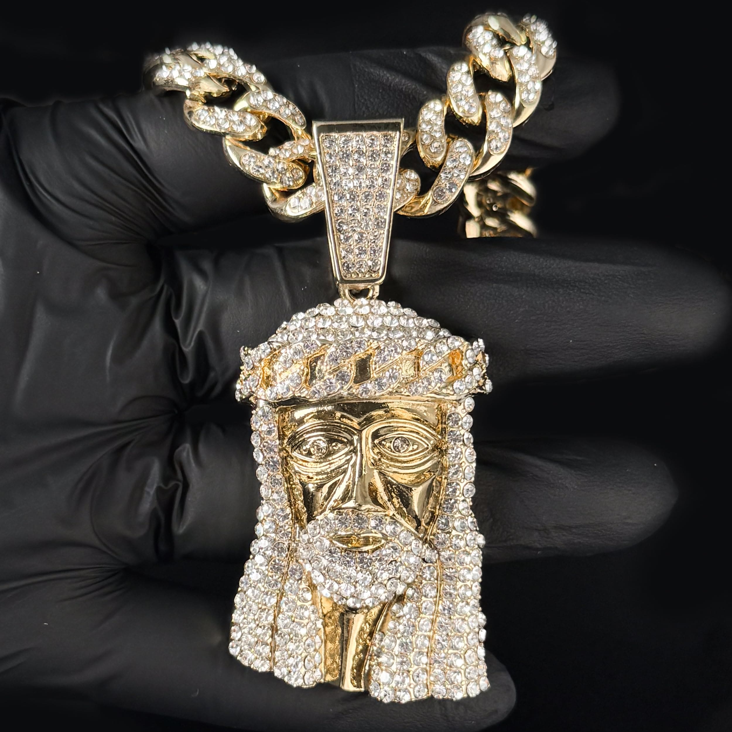 Large Iced Out Cross Pendant with 12mm Cuban Chain