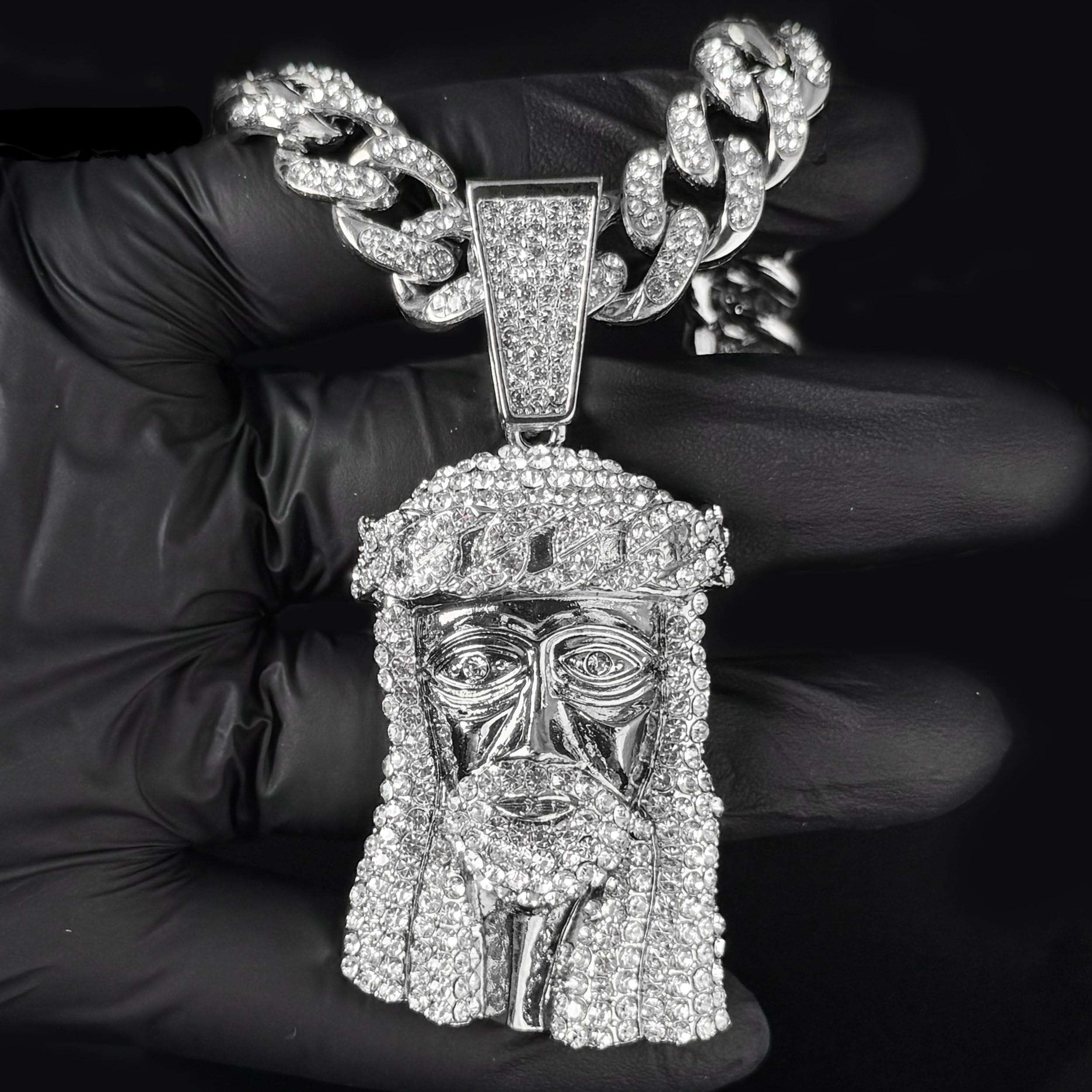 Large Iced Out Cross Pendant with 12mm Cuban Chain