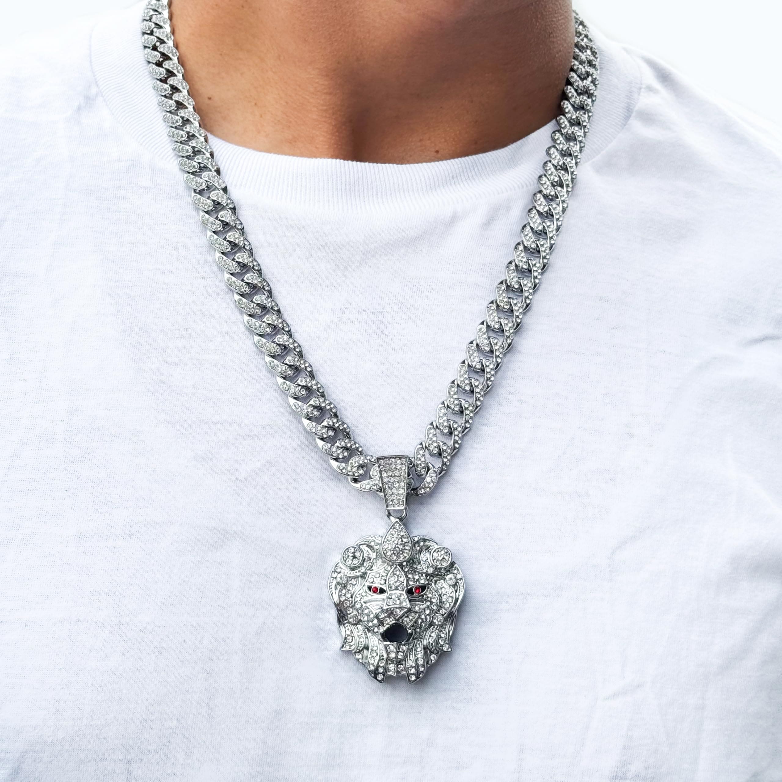Large Iced Out Statement Pendant with 12mm Cuban Chain