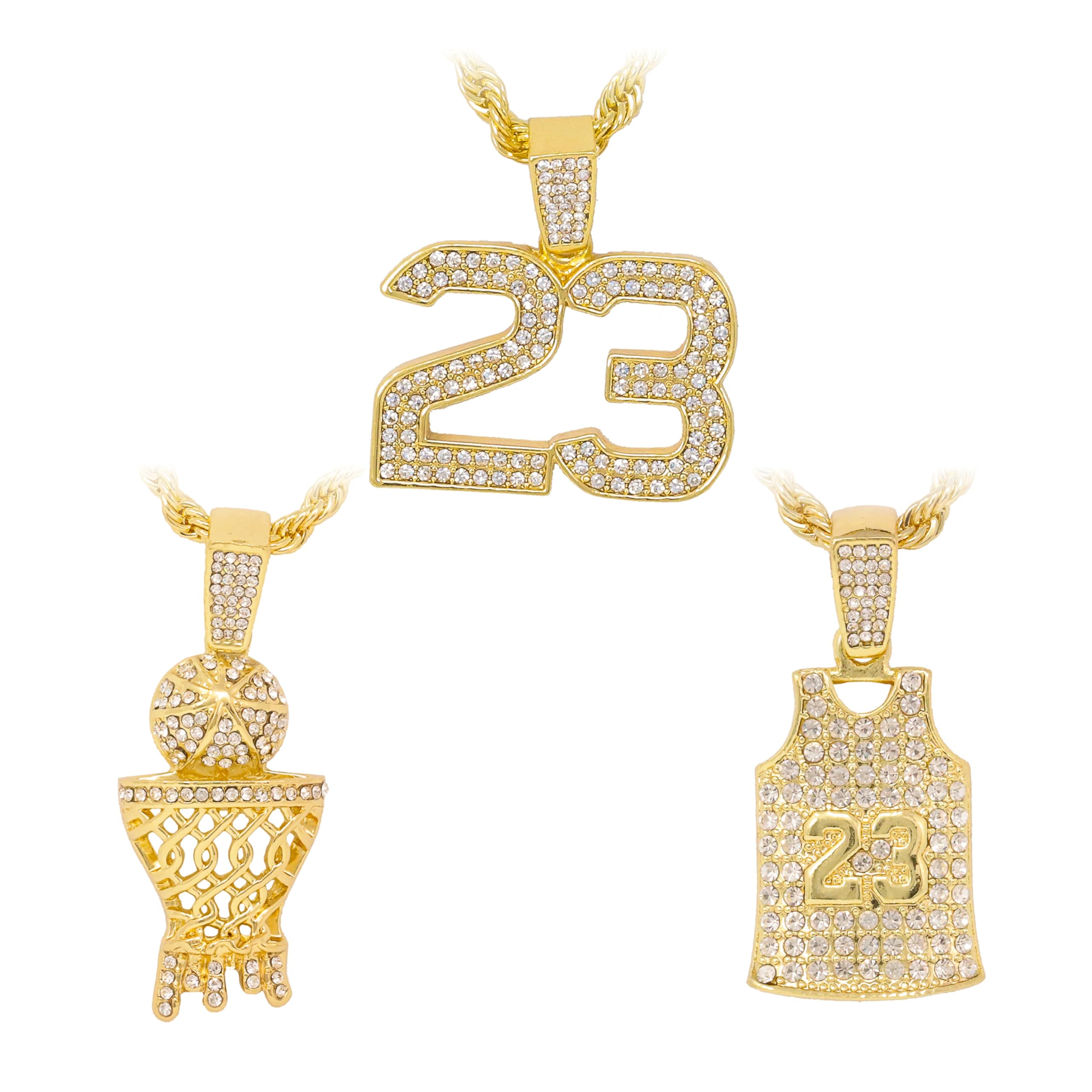 Men's Medium Iced Out Basketball Pendant Set with Rope Chain
